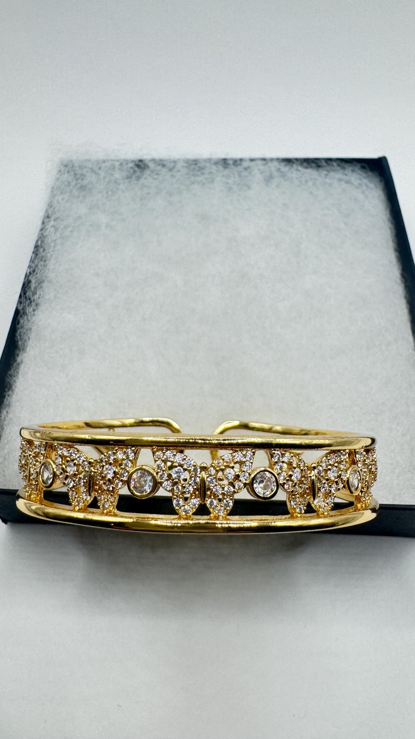 Vintage Butterfly Bangle Bracelet 9k Gold filled Crystal