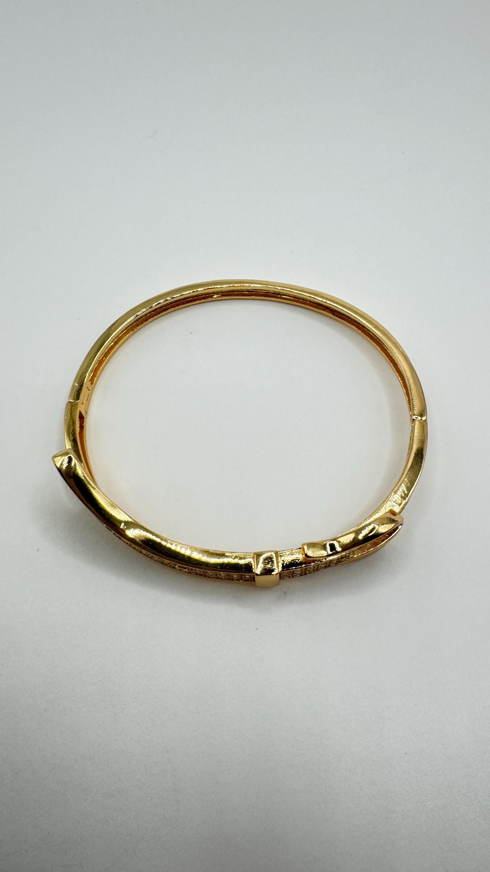 Vintage Buckle Bangle Bracelet 9k Gold filled Crystal