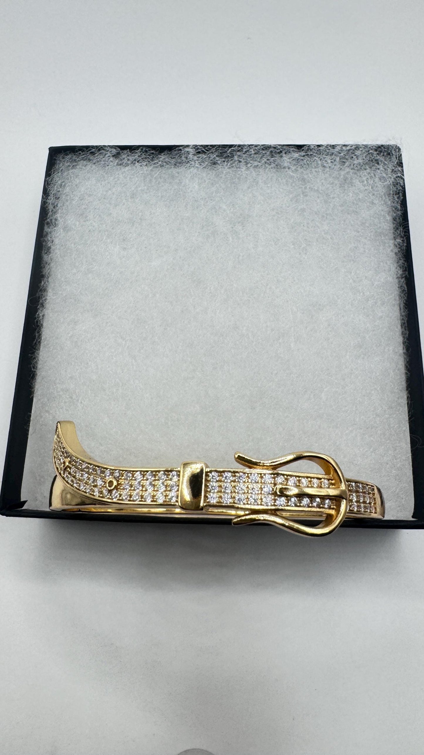 Vintage Buckle Bangle Bracelet 9k Gold filled Crystal