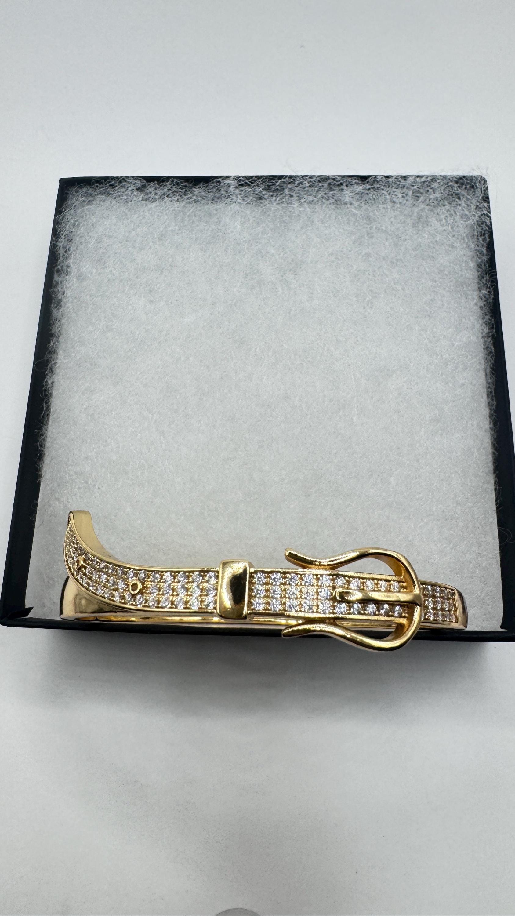 Vintage Buckle Bangle Bracelet 9k Gold filled Crystal