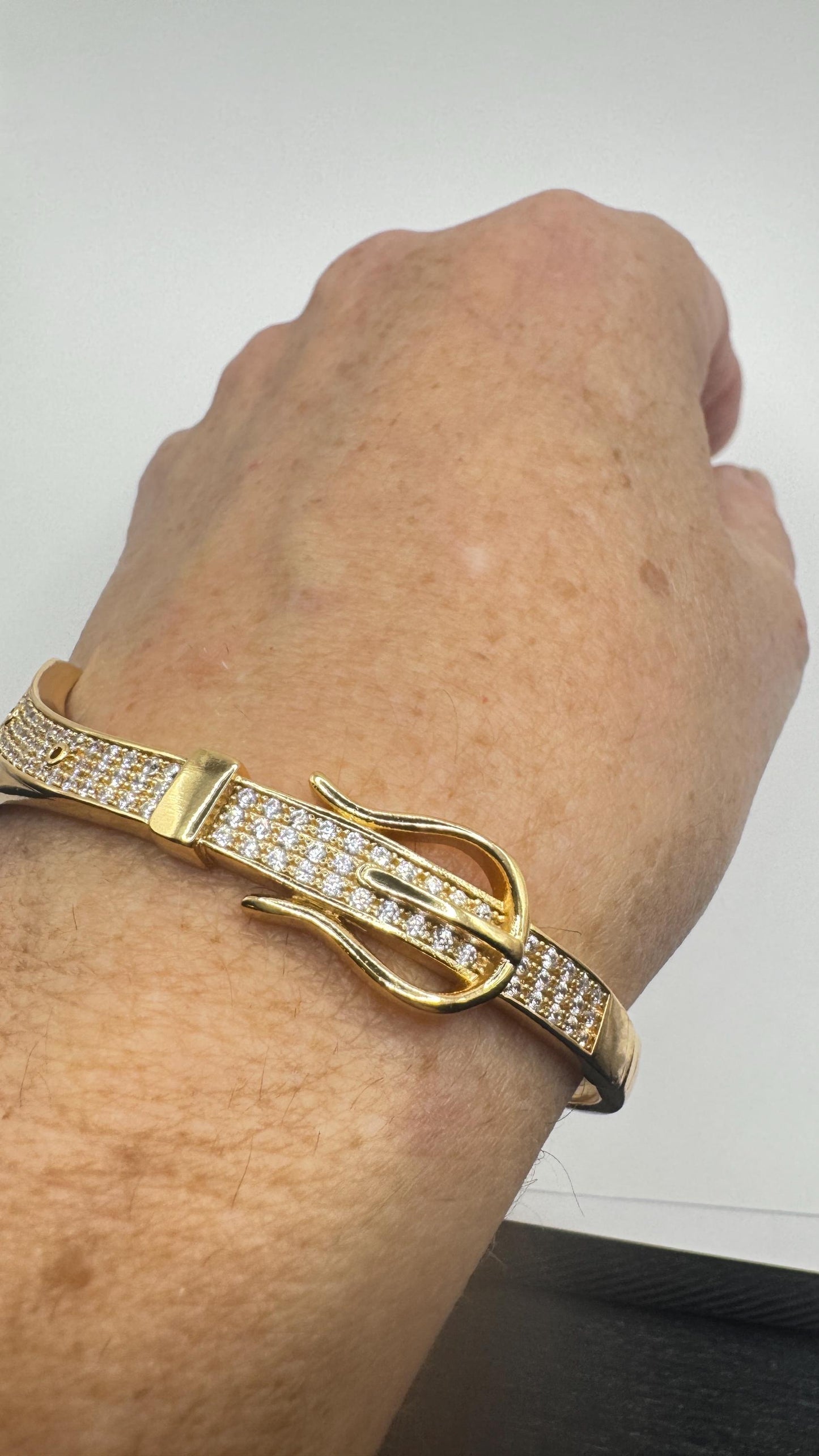 Vintage Buckle Bangle Bracelet 9k Gold filled Crystal
