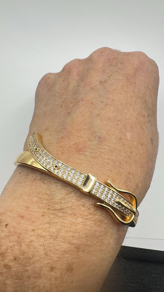 Vintage Buckle Bangle Bracelet 9k Gold filled Crystal