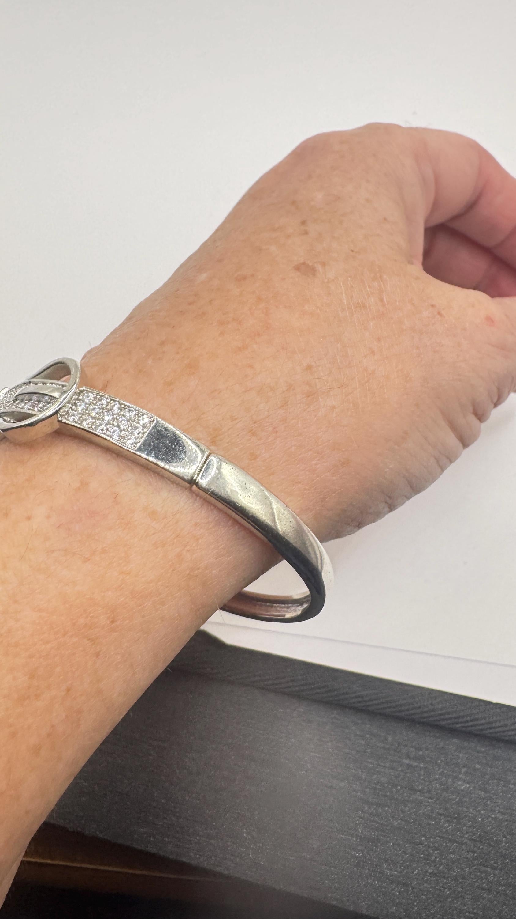 Vintage Buckle Bangle Bracelet 9k White Gold filled Crystal