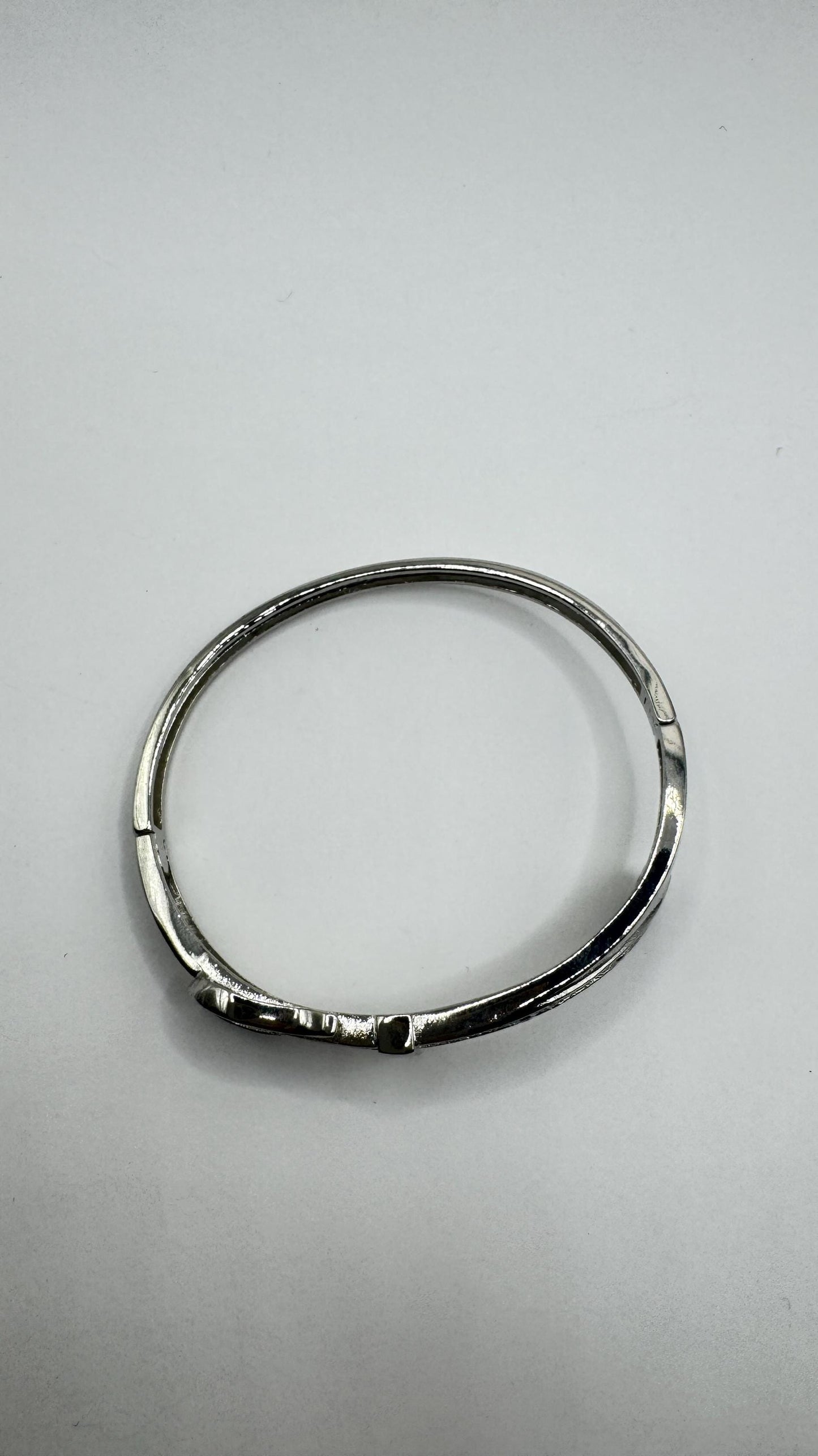 Vintage Buckle Bangle Bracelet 9k White Gold filled Crystal