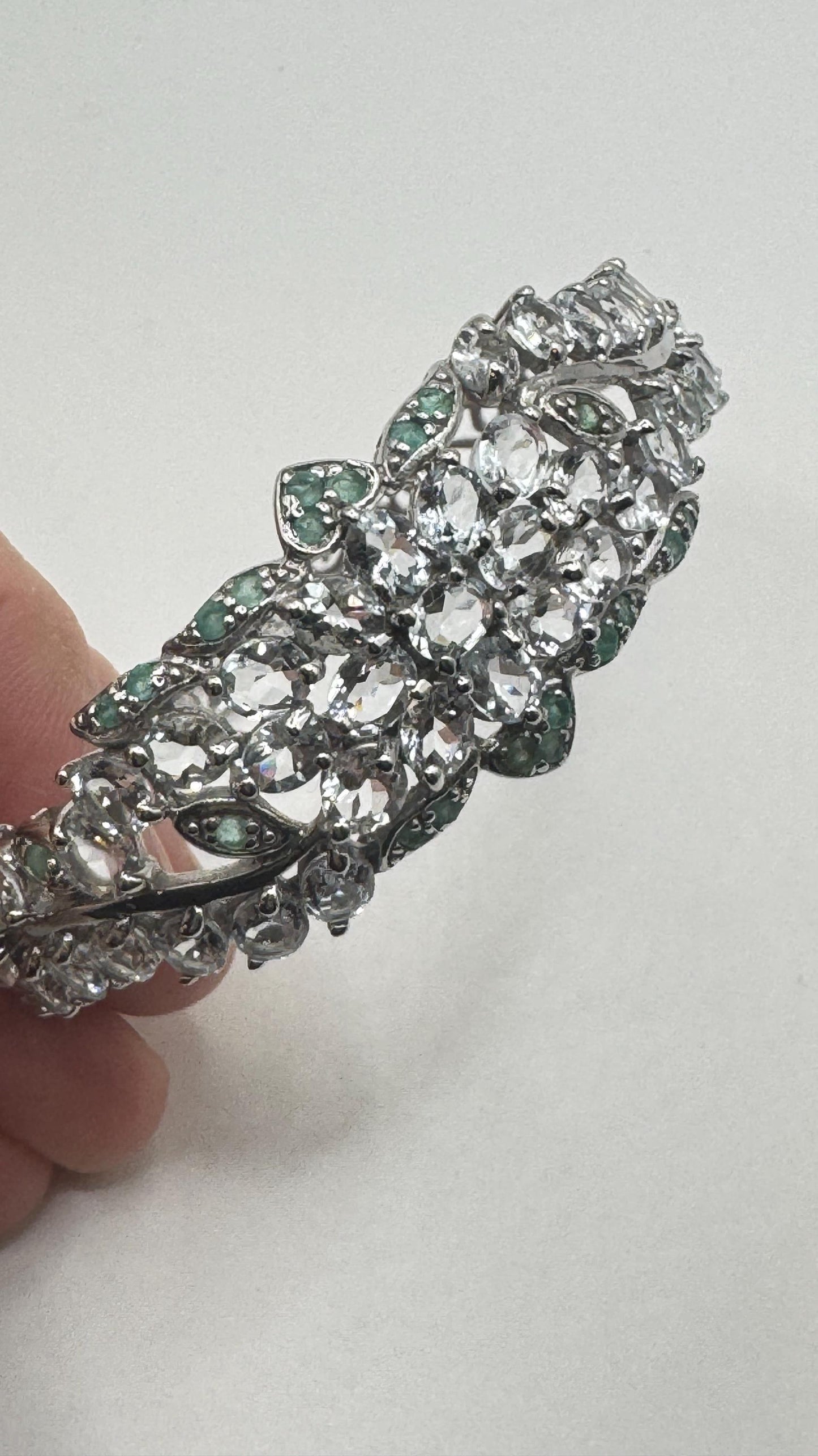 Vintage Blue Aquamarine 925 Sterling Silver Tennis Bracelet