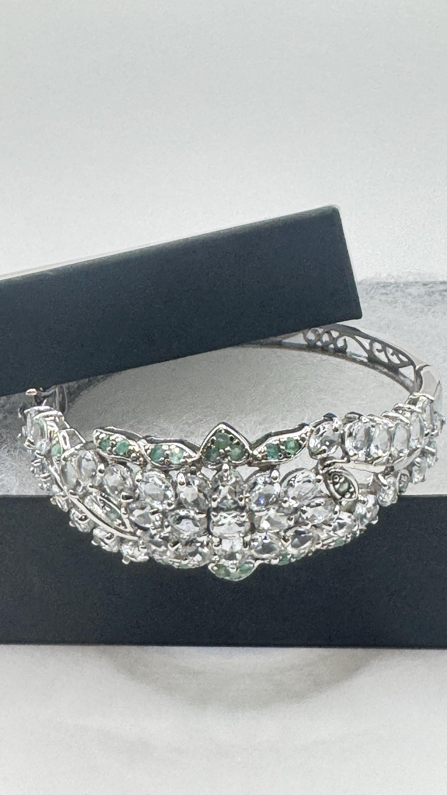 Vintage Blue Aquamarine 925 Sterling Silver Tennis Bracelet