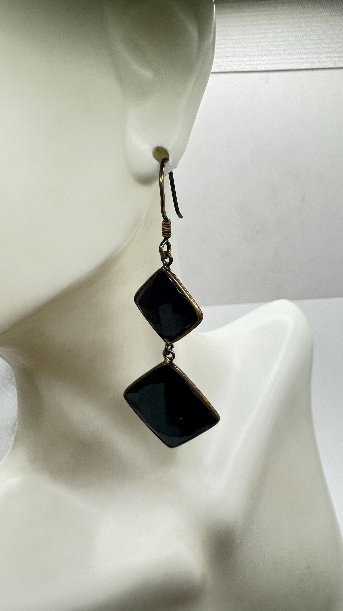 Vintage Black Earring Onyx 925 Sterling Silver Deco Dangle Chandelier