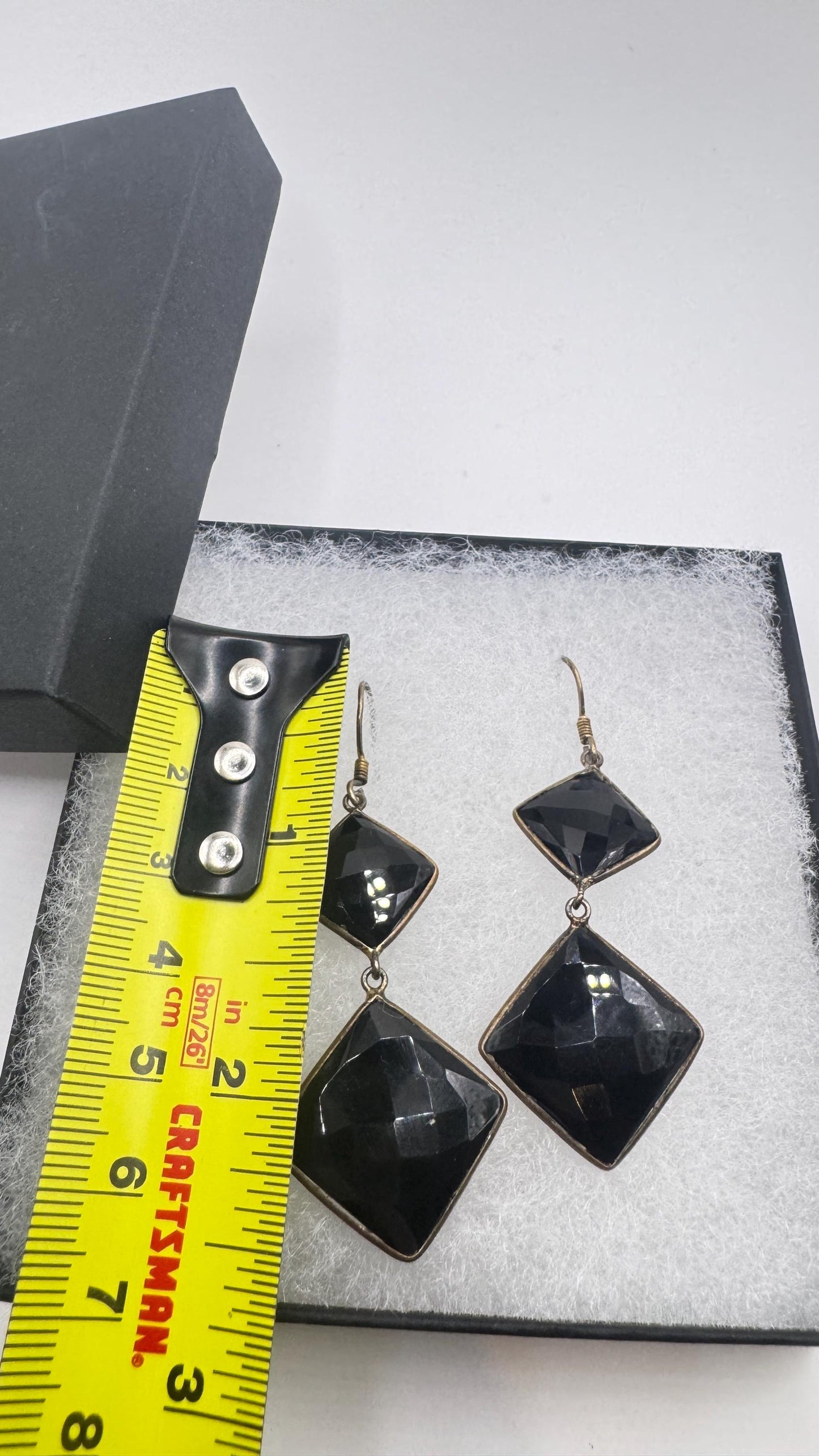 Vintage Black Earring Onyx 925 Sterling Silver Deco Dangle Chandelier
