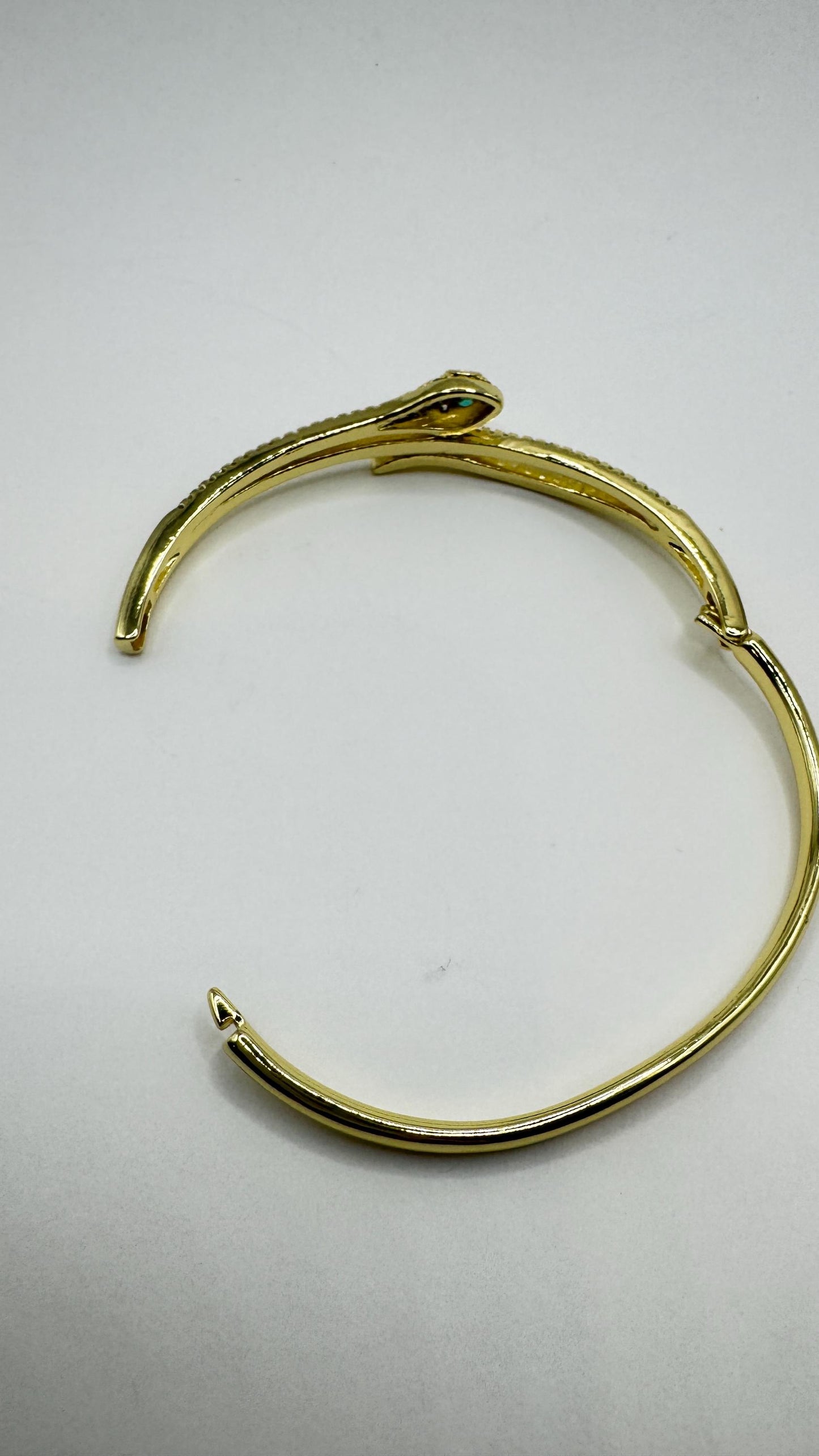 Vintage Snake Bangle Bracelet Gold filled Green Crystal Eyes