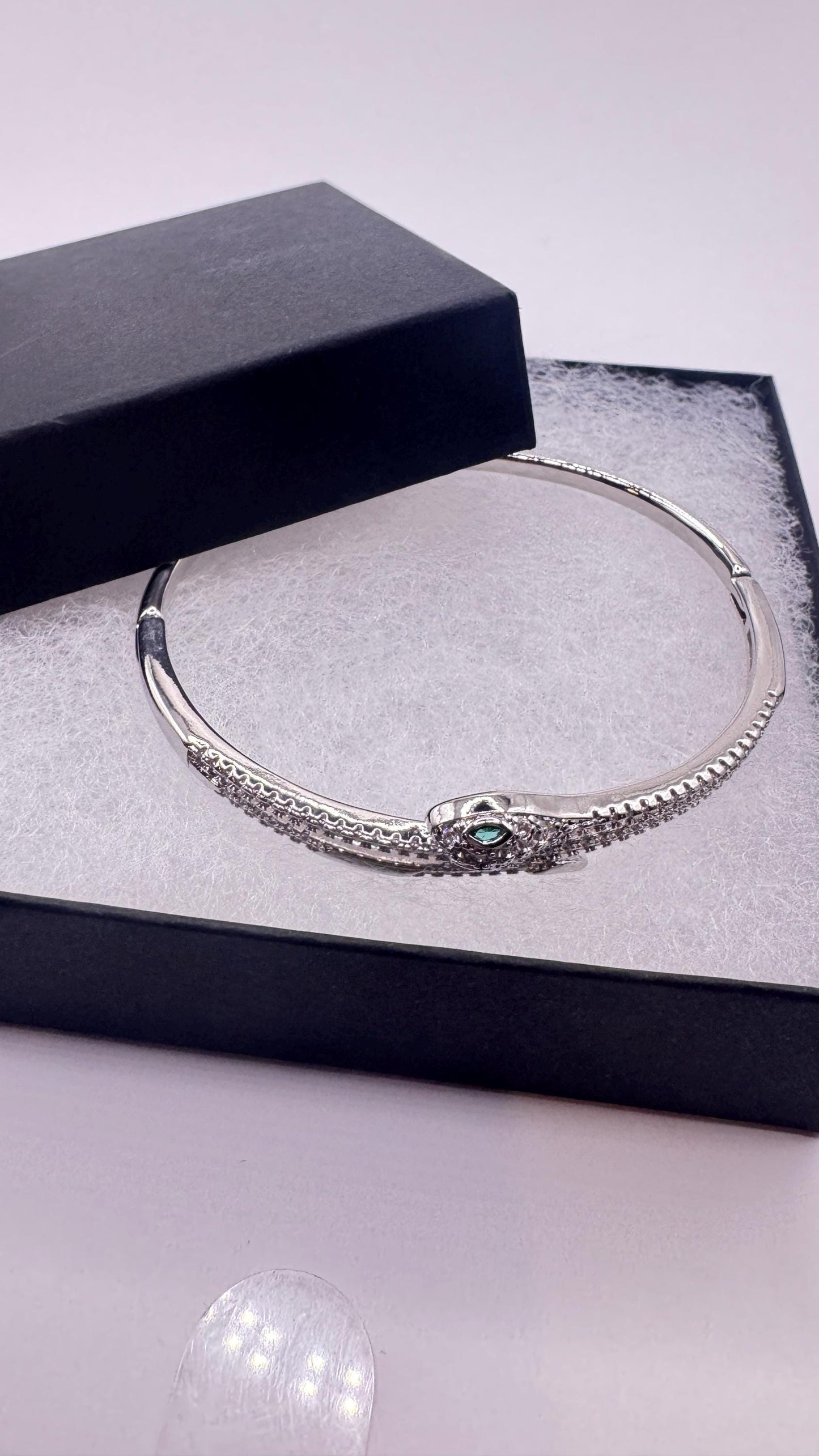 Vintage Snake Bangle Bracelet Gold filled Green Crystal Eyes