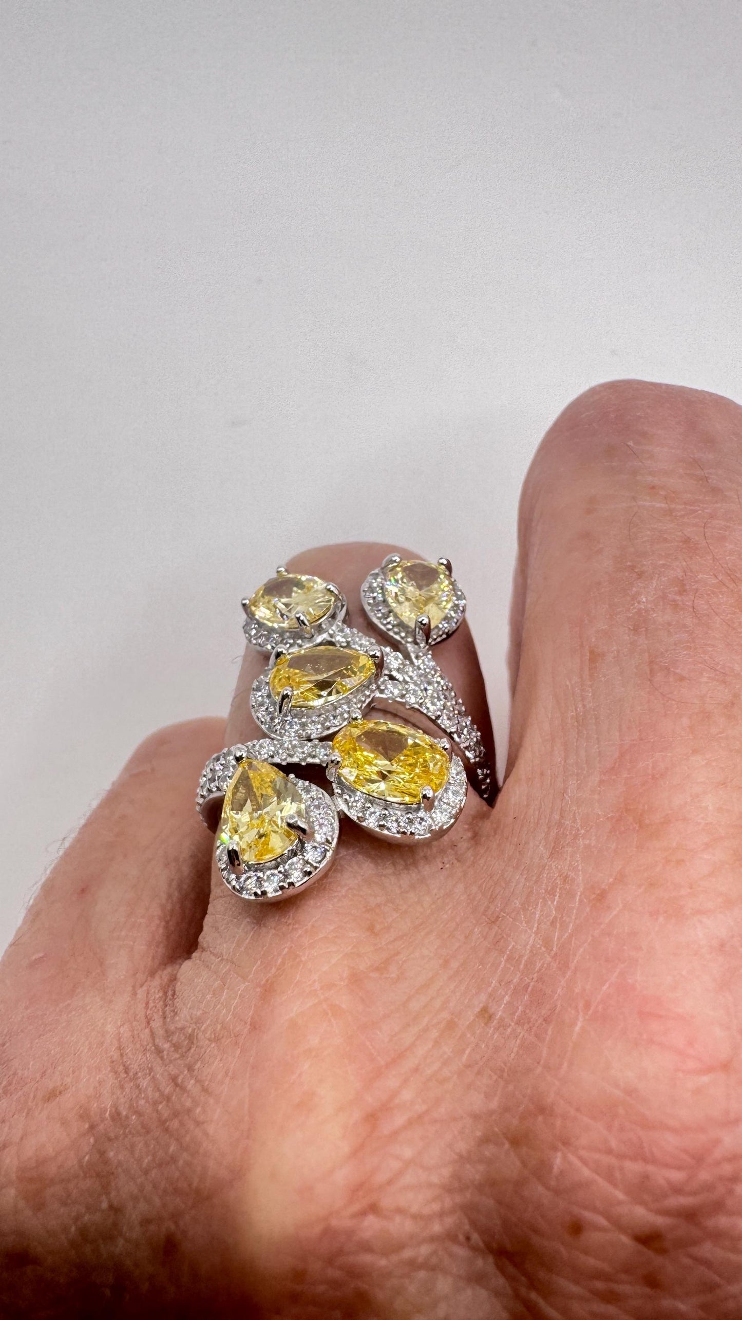 Vintage Green Cubic Zirconia Crystal 925 Sterling Silver Ring Adjustable