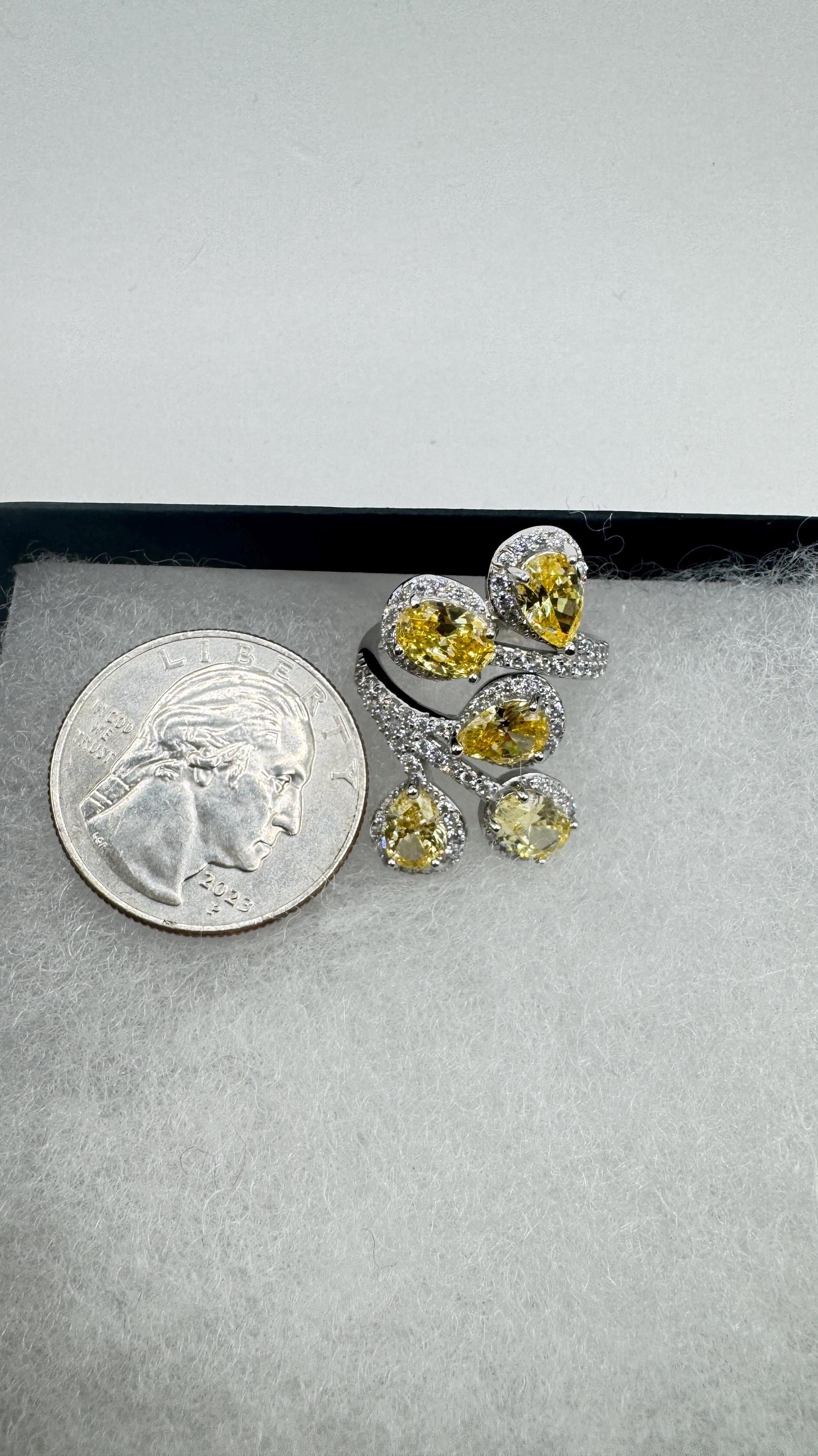 Vintage Green Cubic Zirconia Crystal 925 Sterling Silver Ring Adjustable