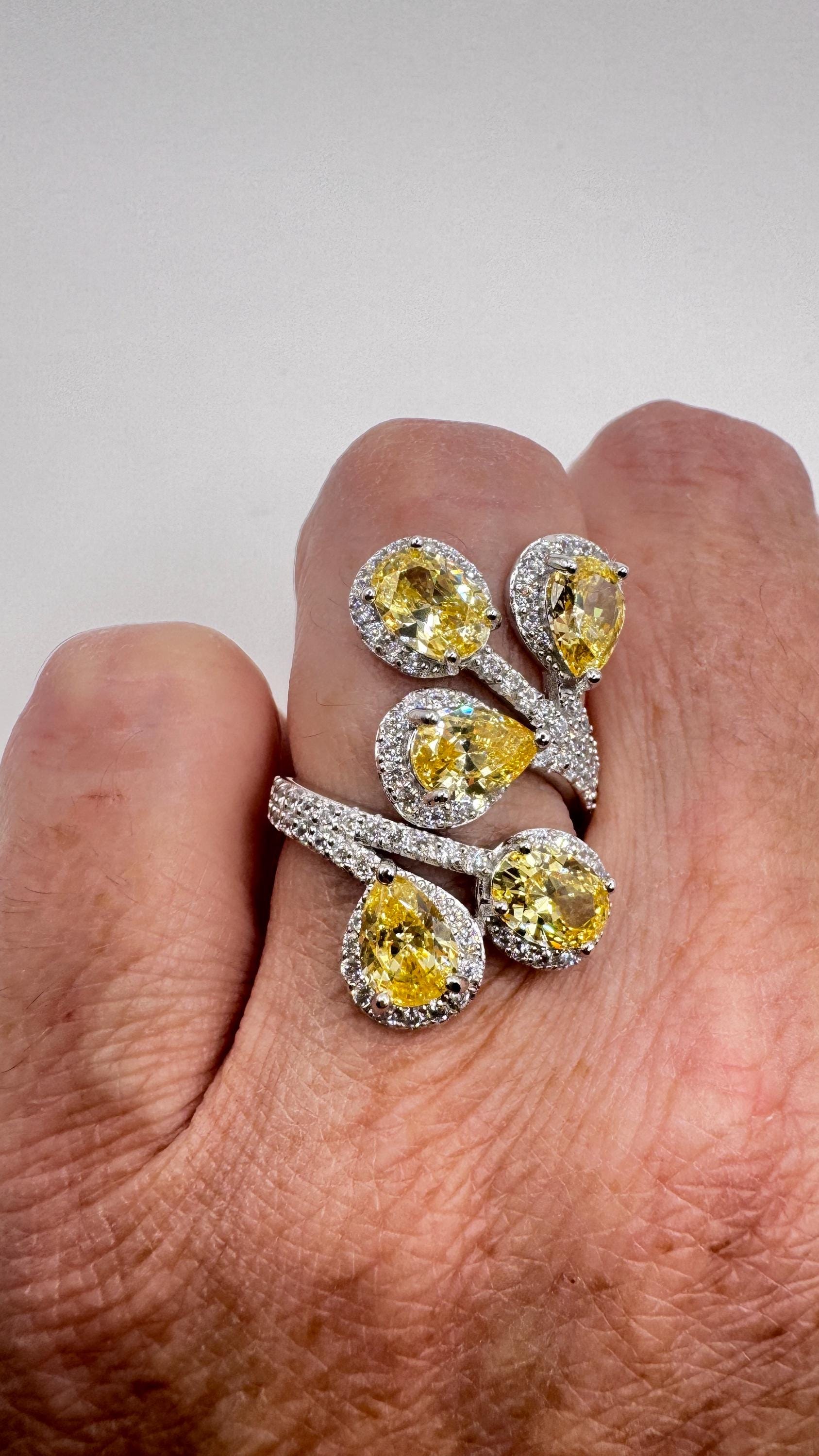 Vintage Green Cubic Zirconia Crystal 925 Sterling Silver Ring Adjustable