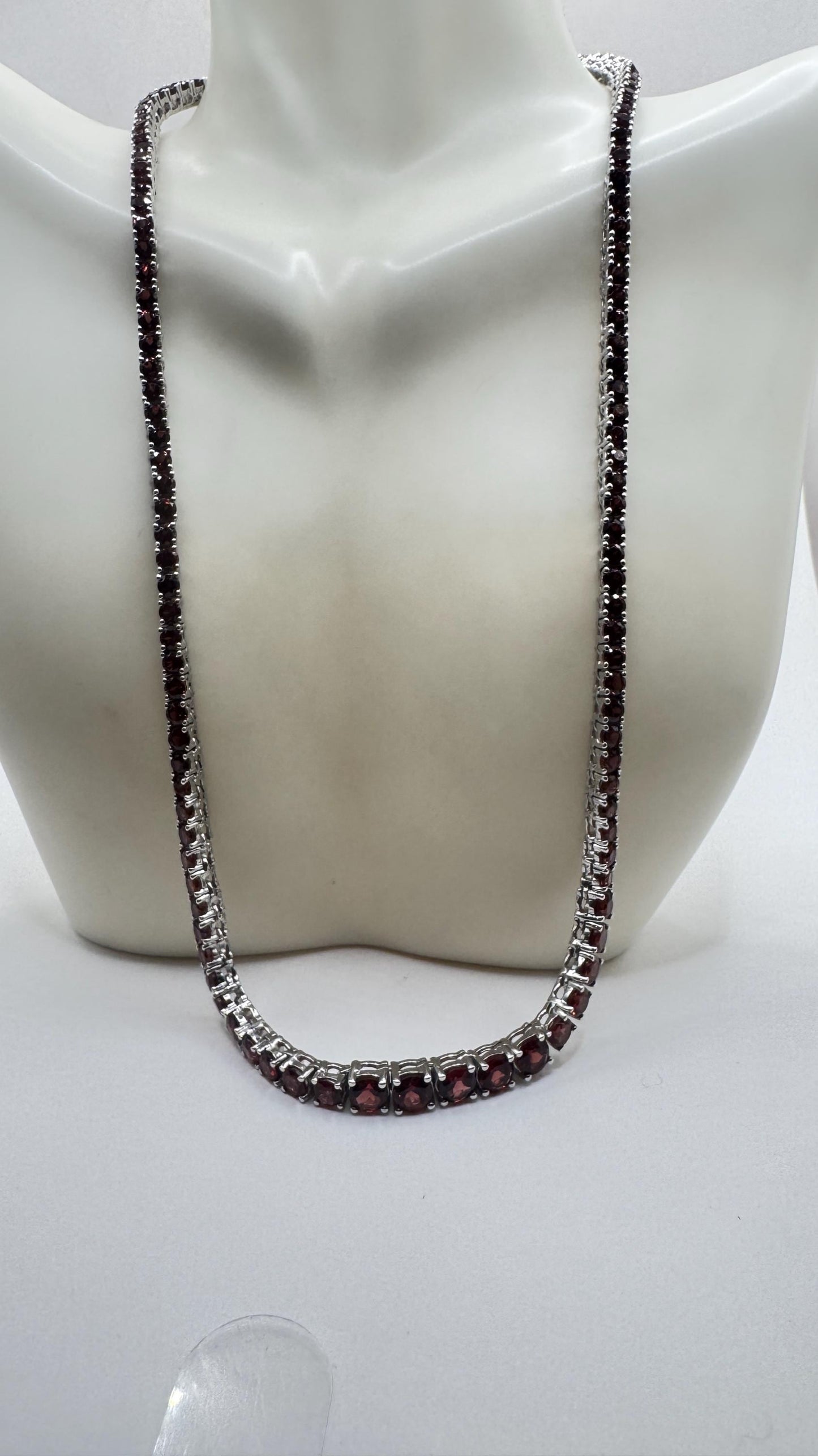 Vintage 925 Sterling Silver Red Garnet Necklace