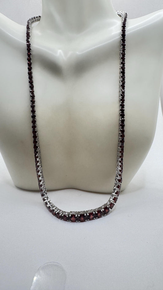 Vintage 925 Sterling Silver Red Garnet Necklace