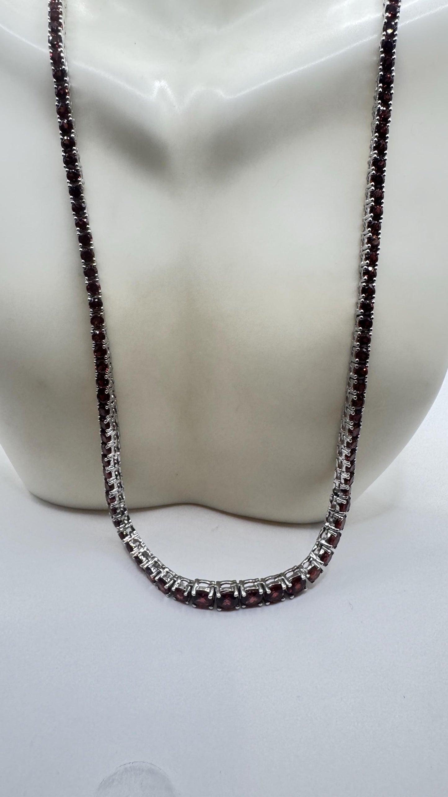 Vintage 925 Sterling Silver Red Garnet Necklace