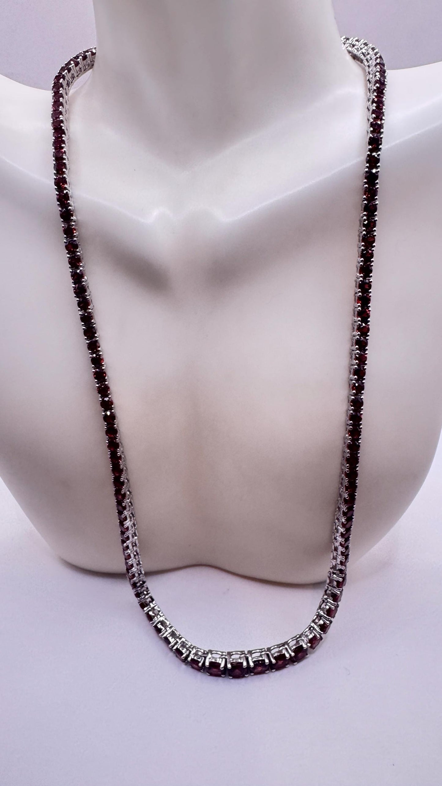 Vintage 925 Sterling Silver Red Garnet Necklace