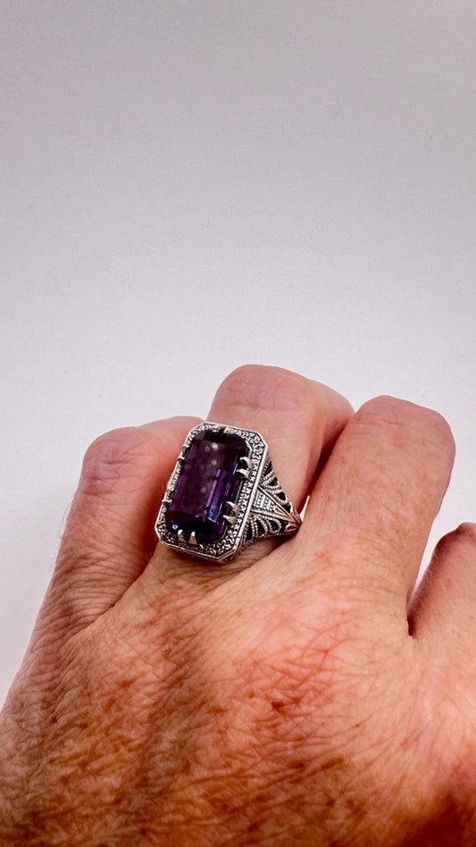 Vintage Purple Color Change Alexandrite Ring 925 Sterling Silver