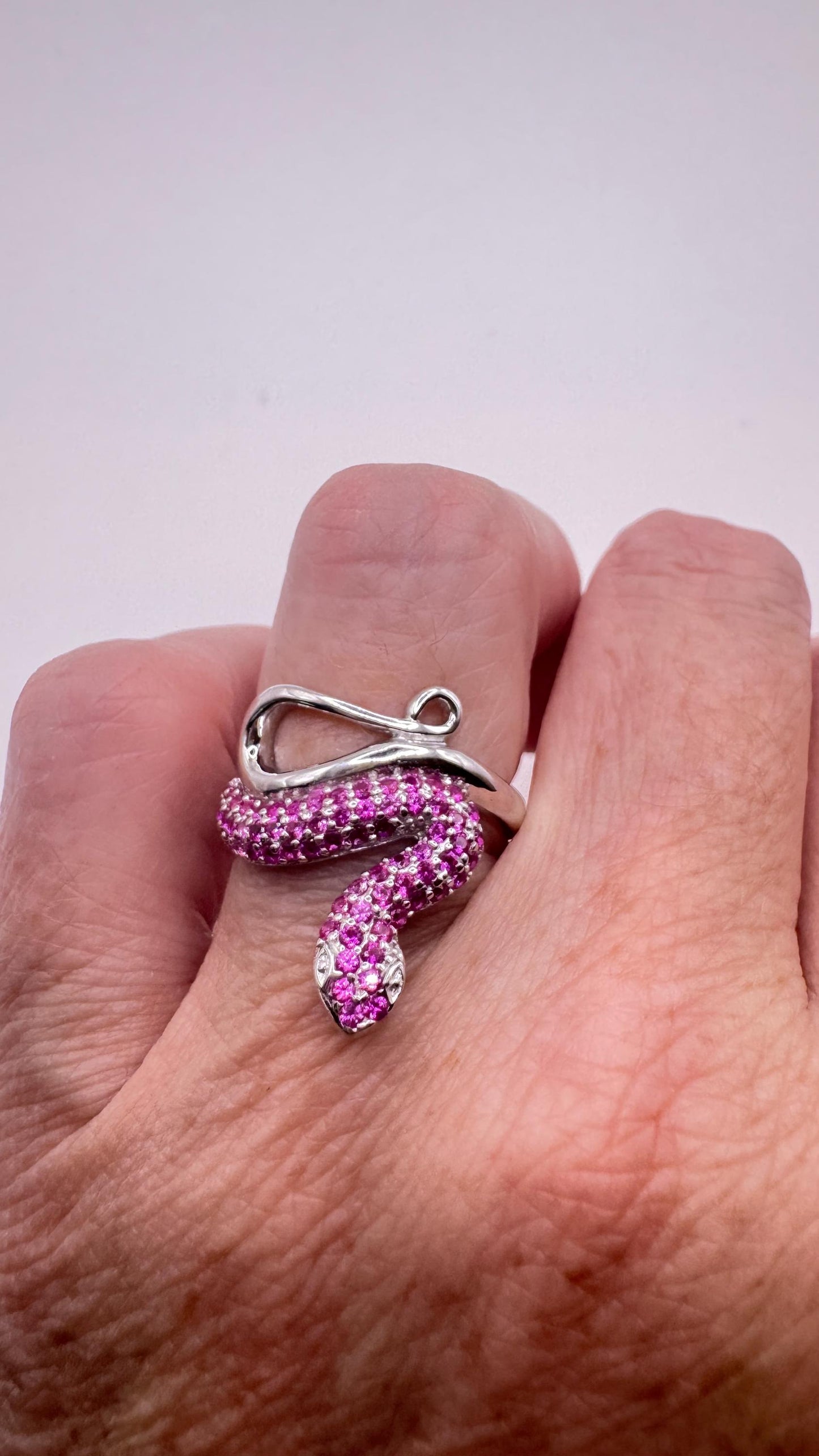 Vintage Pink Ruby Snake Ring 925 Sterling Silver