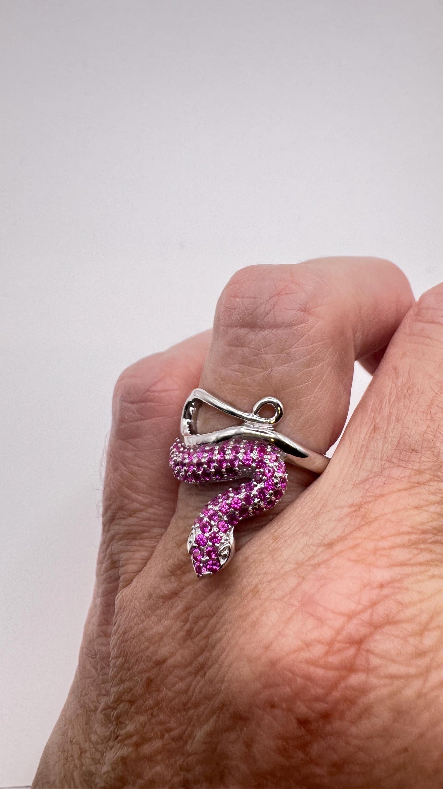 Vintage Pink Ruby Snake Ring 925 Sterling Silver