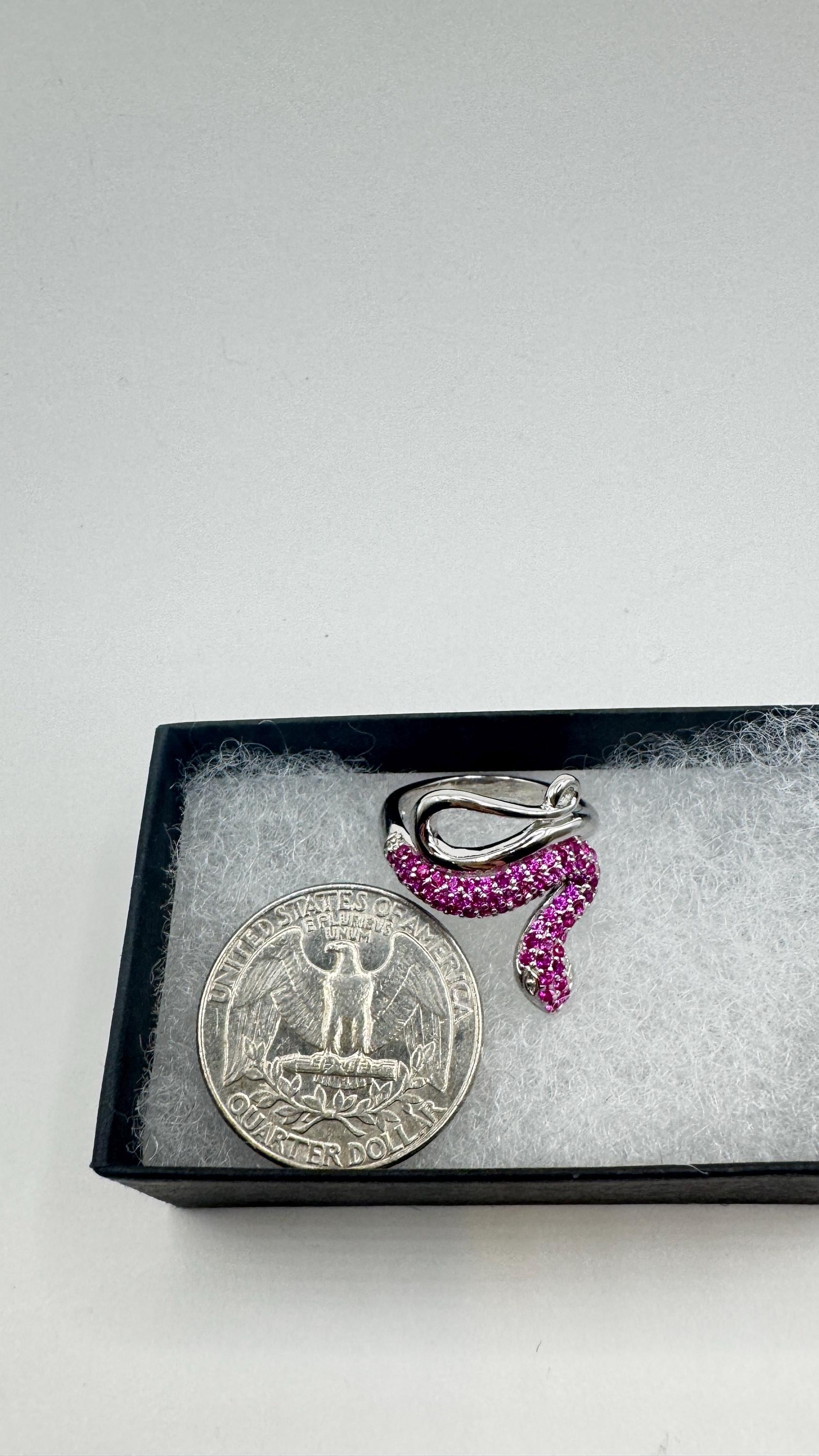 Vintage Pink Ruby Snake Ring 925 Sterling Silver