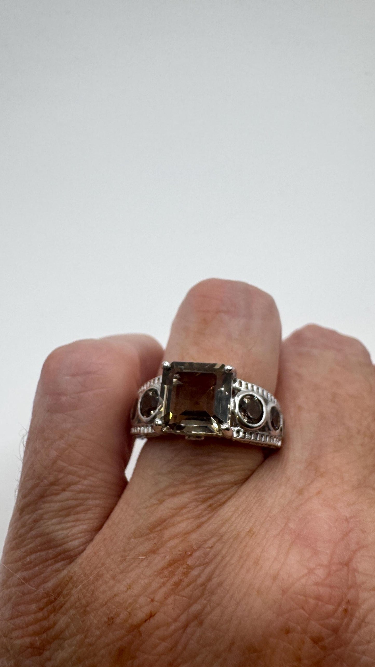 Vintage Smoky Topaz Ring 925 Sterling Silver