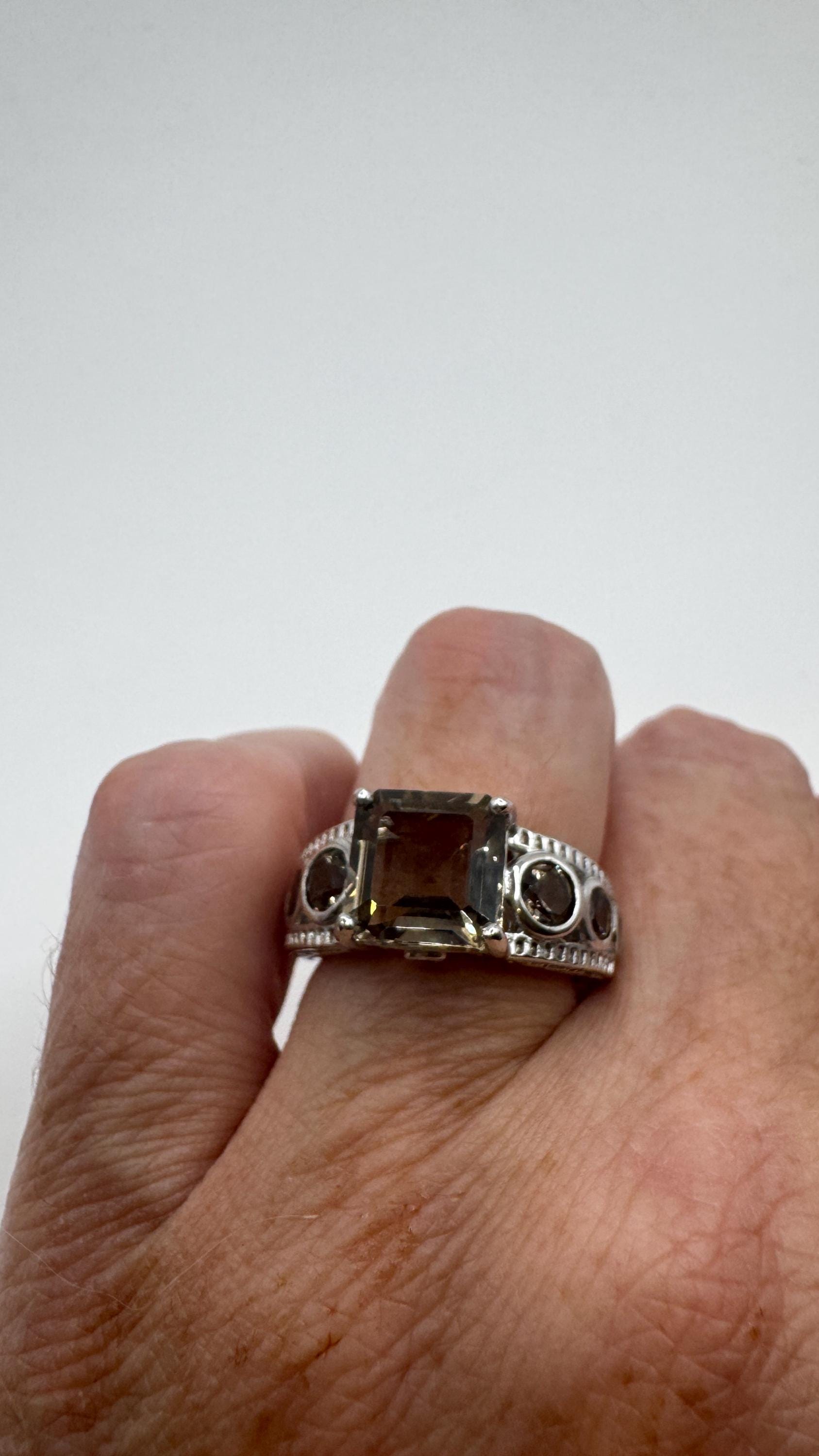 Vintage Smoky Topaz Ring 925 Sterling Silver