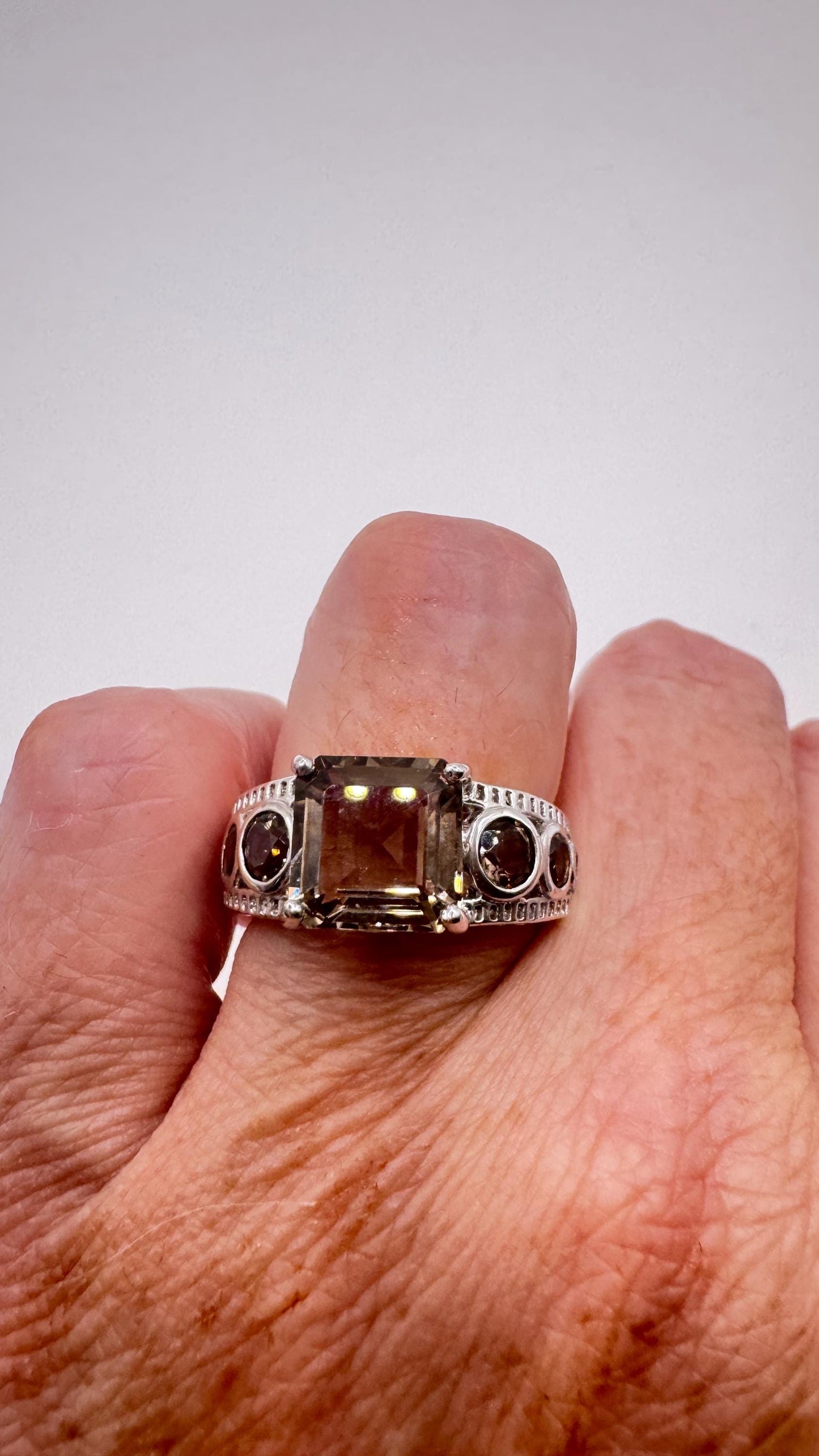 Vintage Smoky Topaz Ring 925 Sterling Silver
