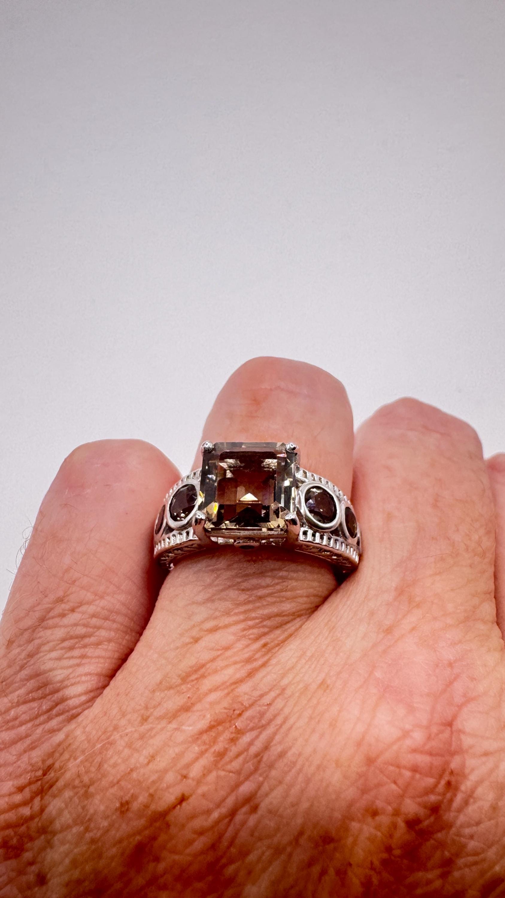 Vintage Smoky Topaz Ring 925 Sterling Silver