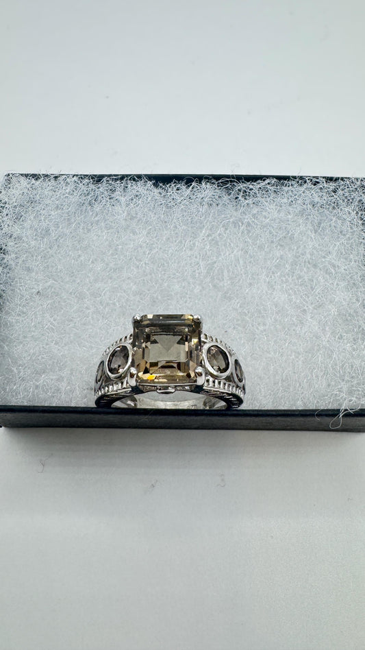 Vintage Smoky Topaz Ring 925 Sterling Silver