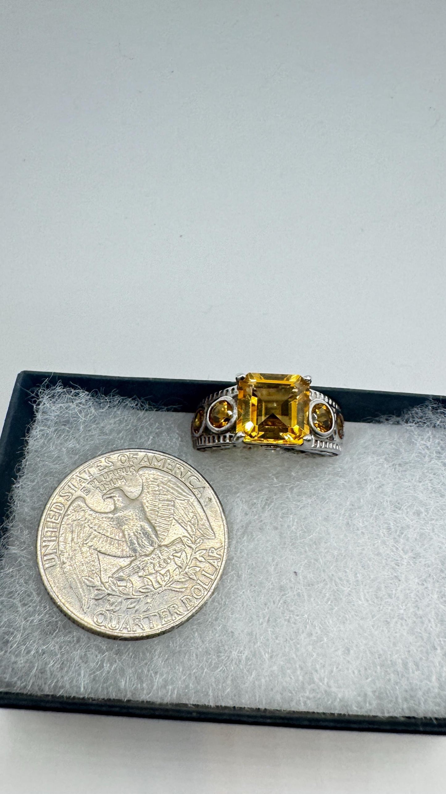 Vintage Gothic Golden Citrine Flower 925 Sterling Silver Ring