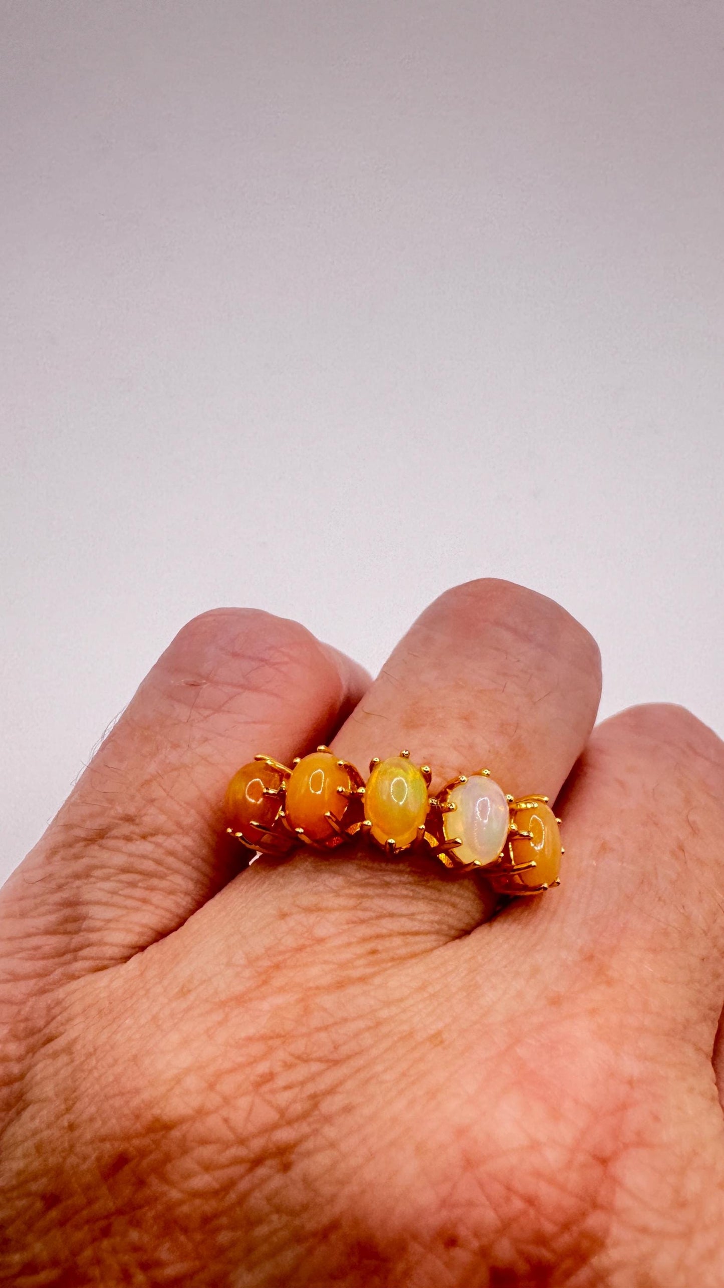 Vintage Fire Opal Golden 925 Sterling Silver Cocktail Ring
