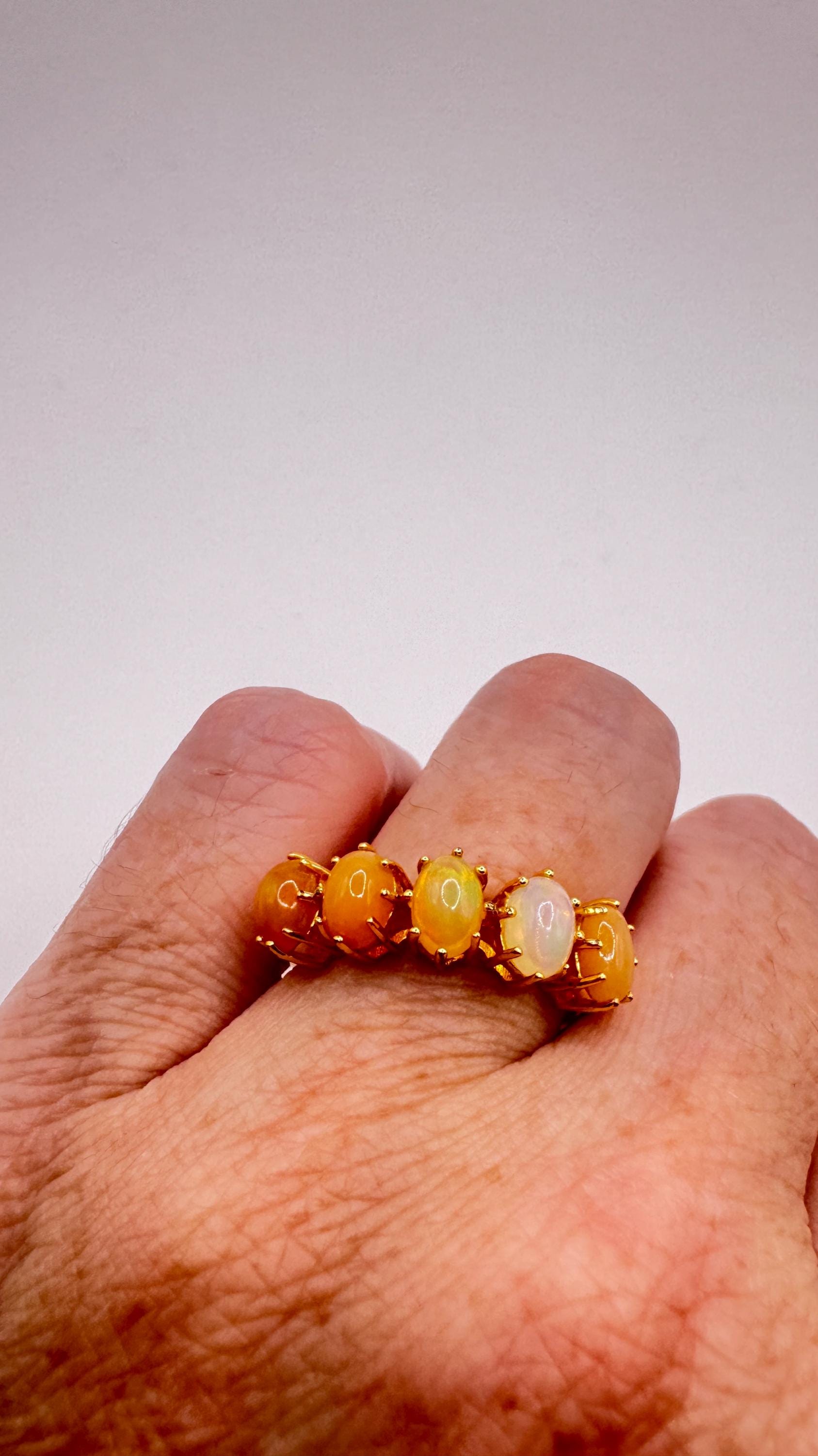 Vintage Fire Opal Golden 925 Sterling Silver Cocktail Ring