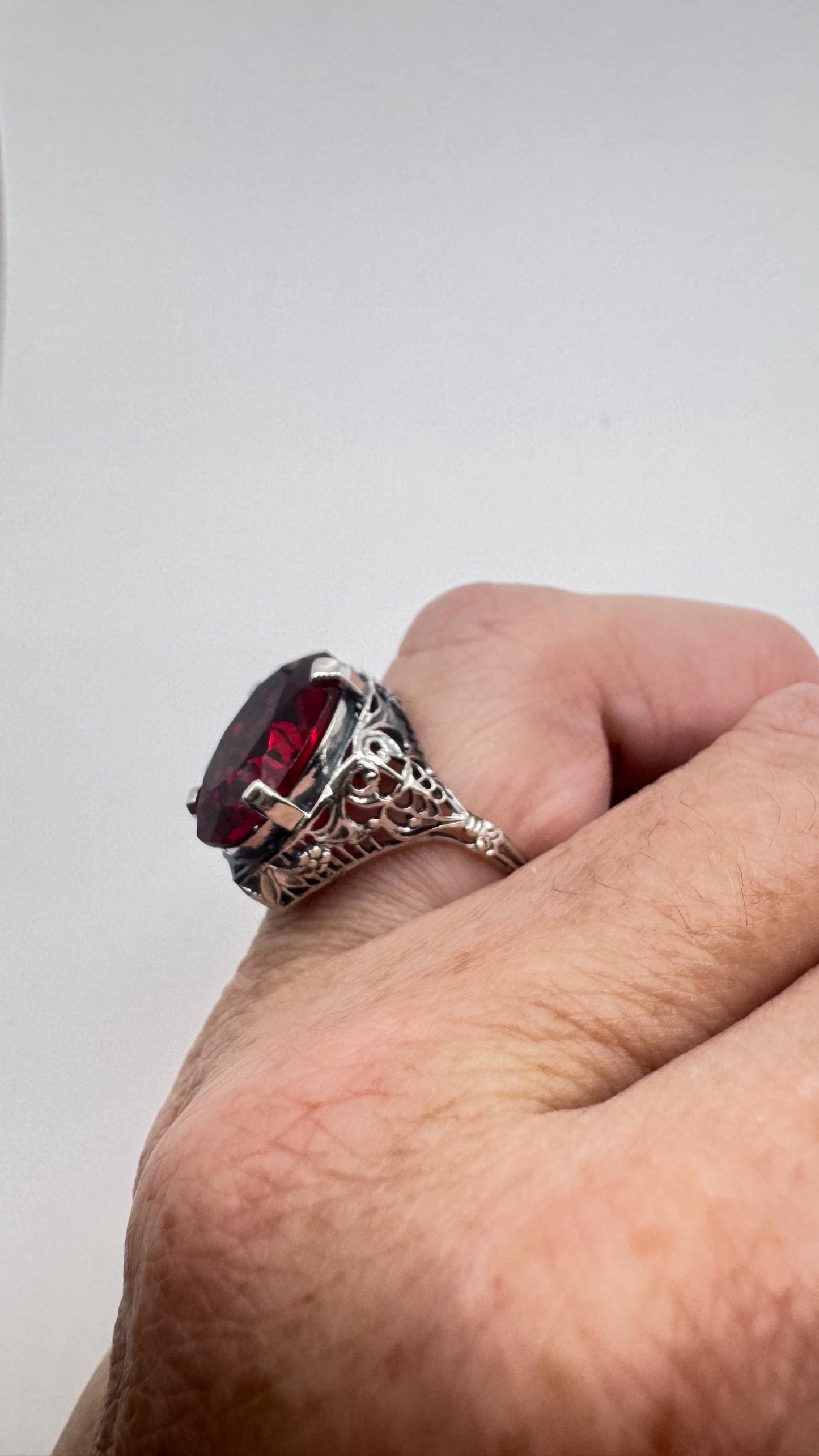 Vintage Garnet Crystal Ring 925 Sterling Silver