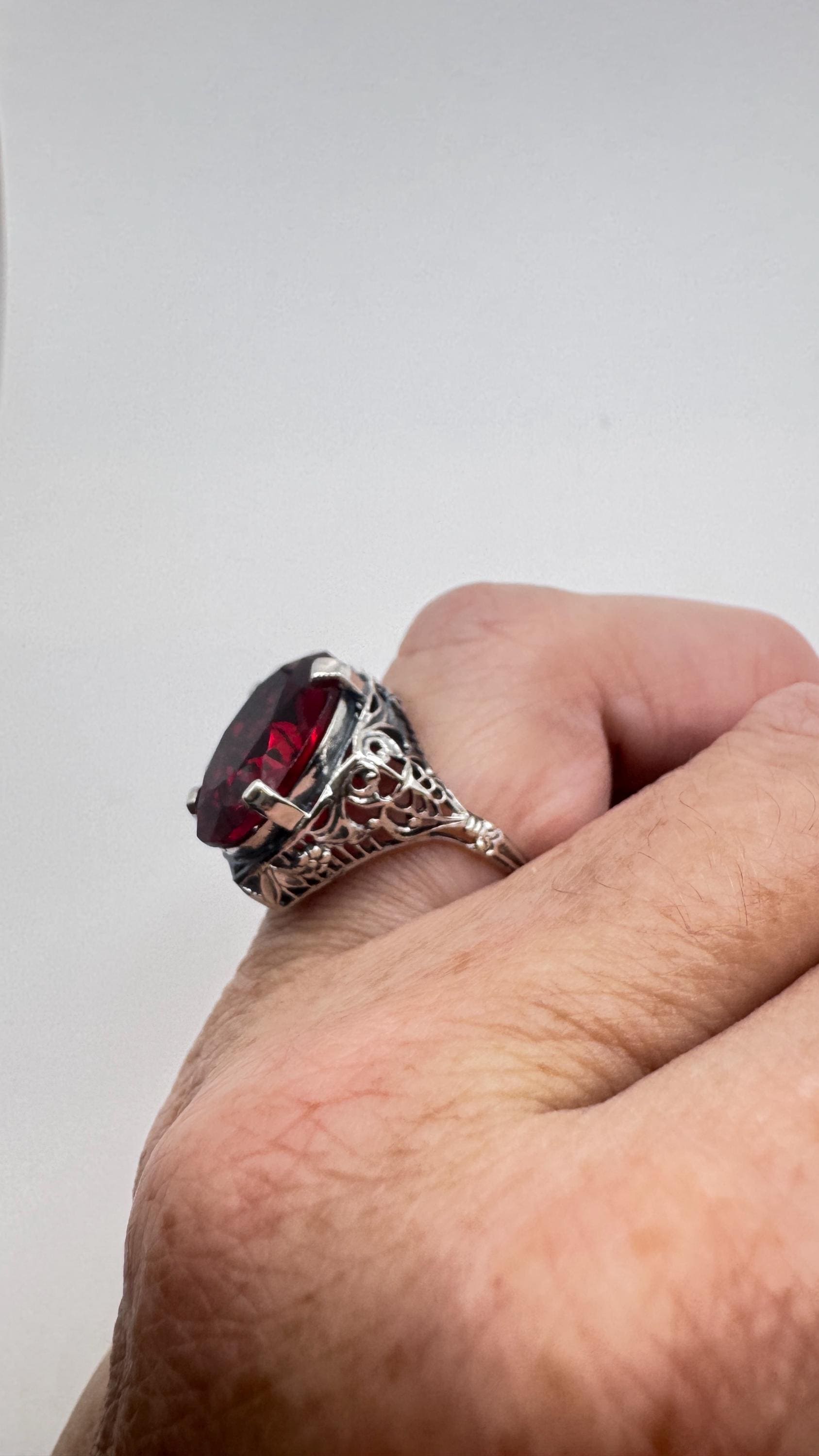 Vintage Garnet Crystal Ring 925 Sterling Silver