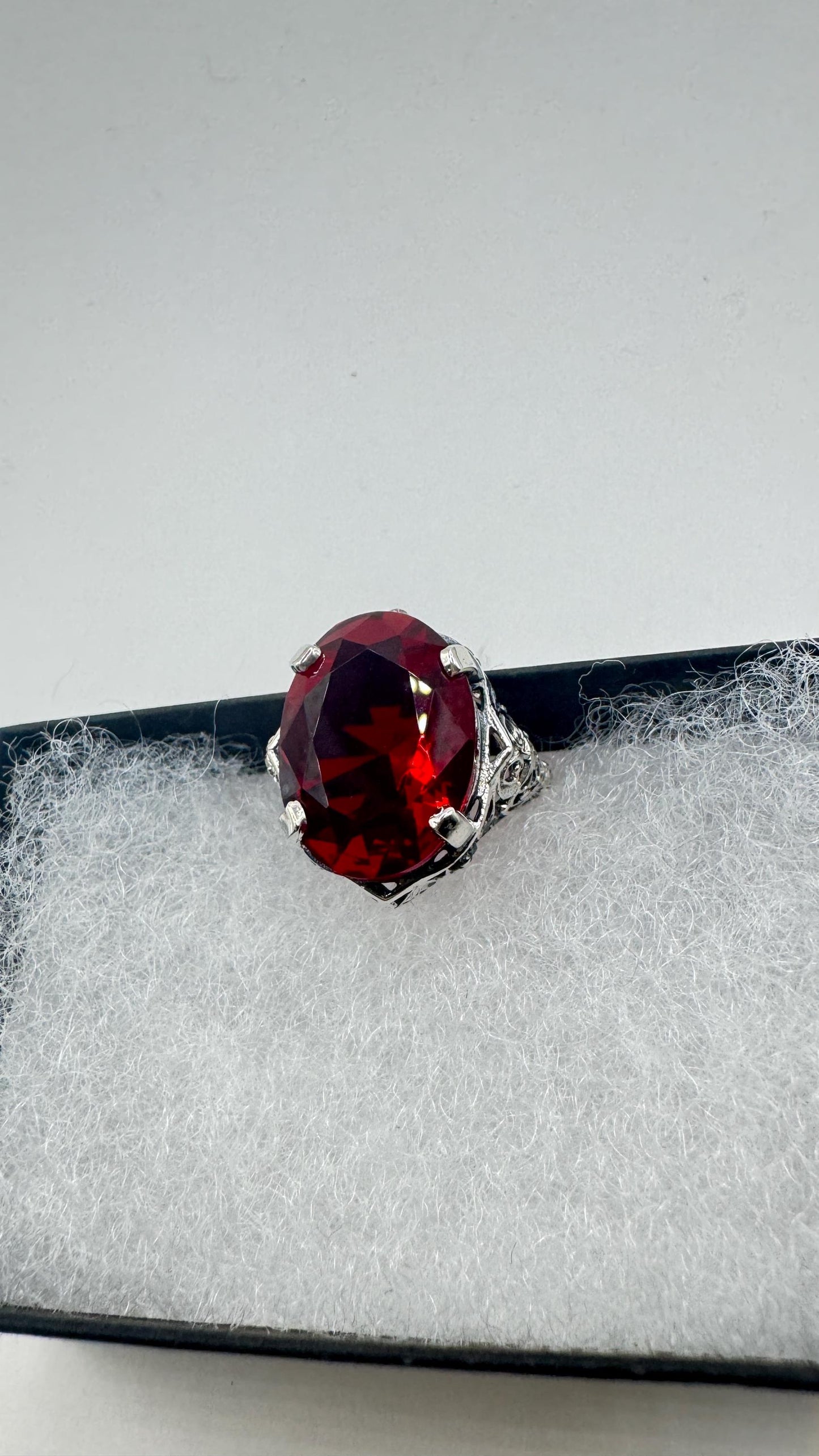 Vintage Garnet Crystal Ring 925 Sterling Silver