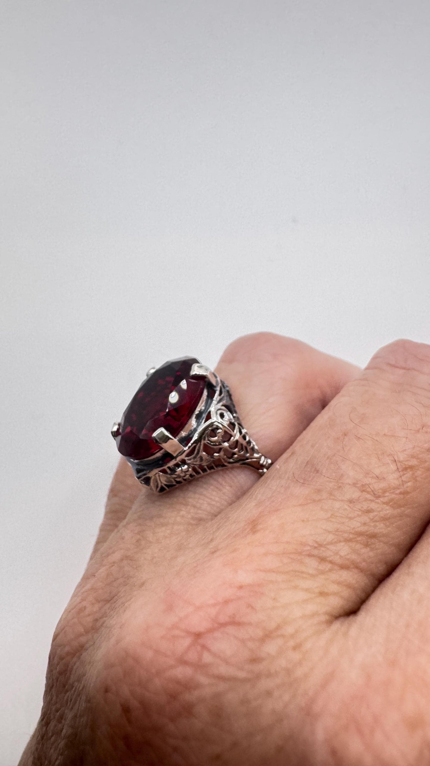Vintage Garnet Crystal Ring 925 Sterling Silver