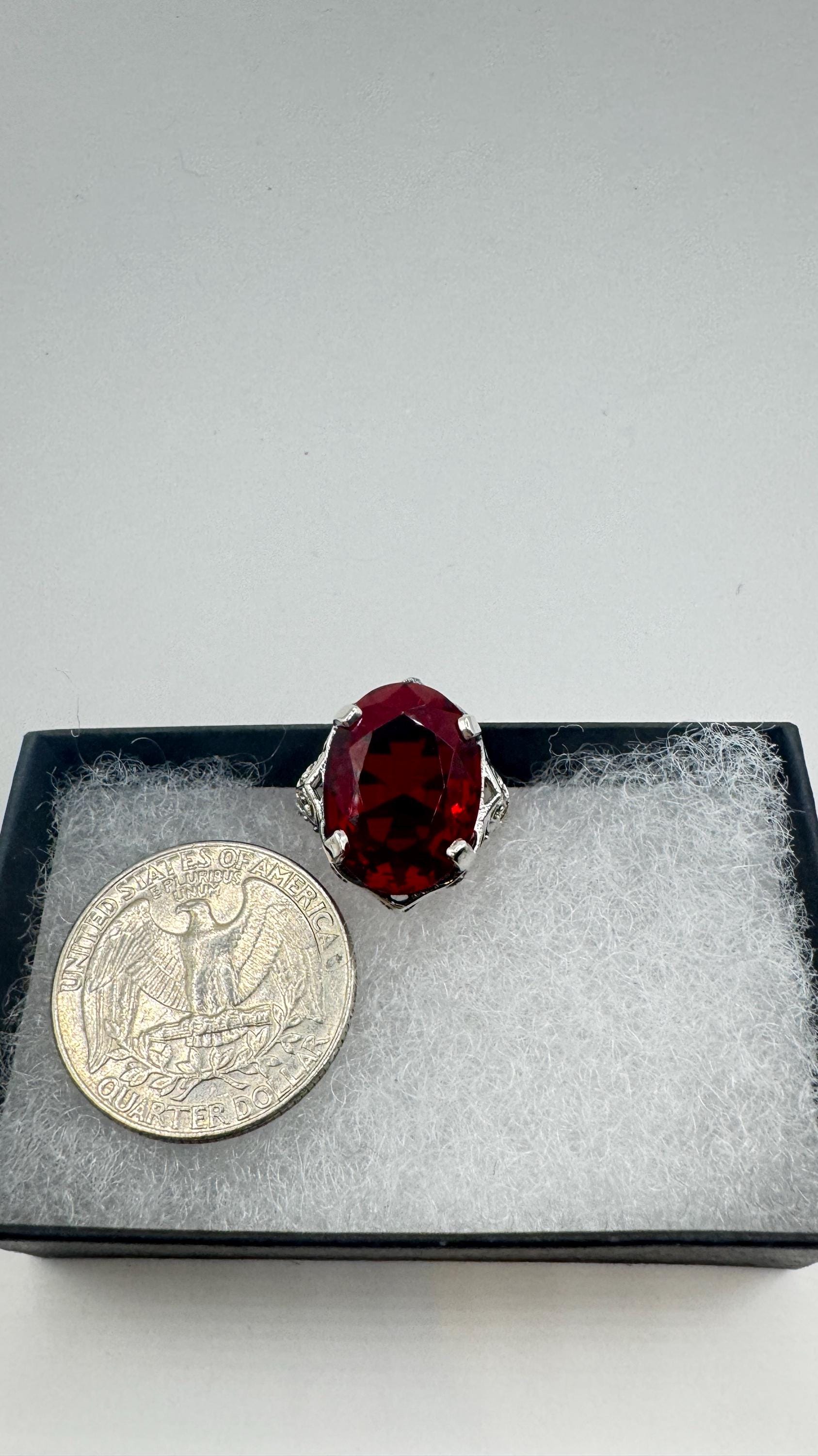 Vintage Garnet Crystal Ring 925 Sterling Silver