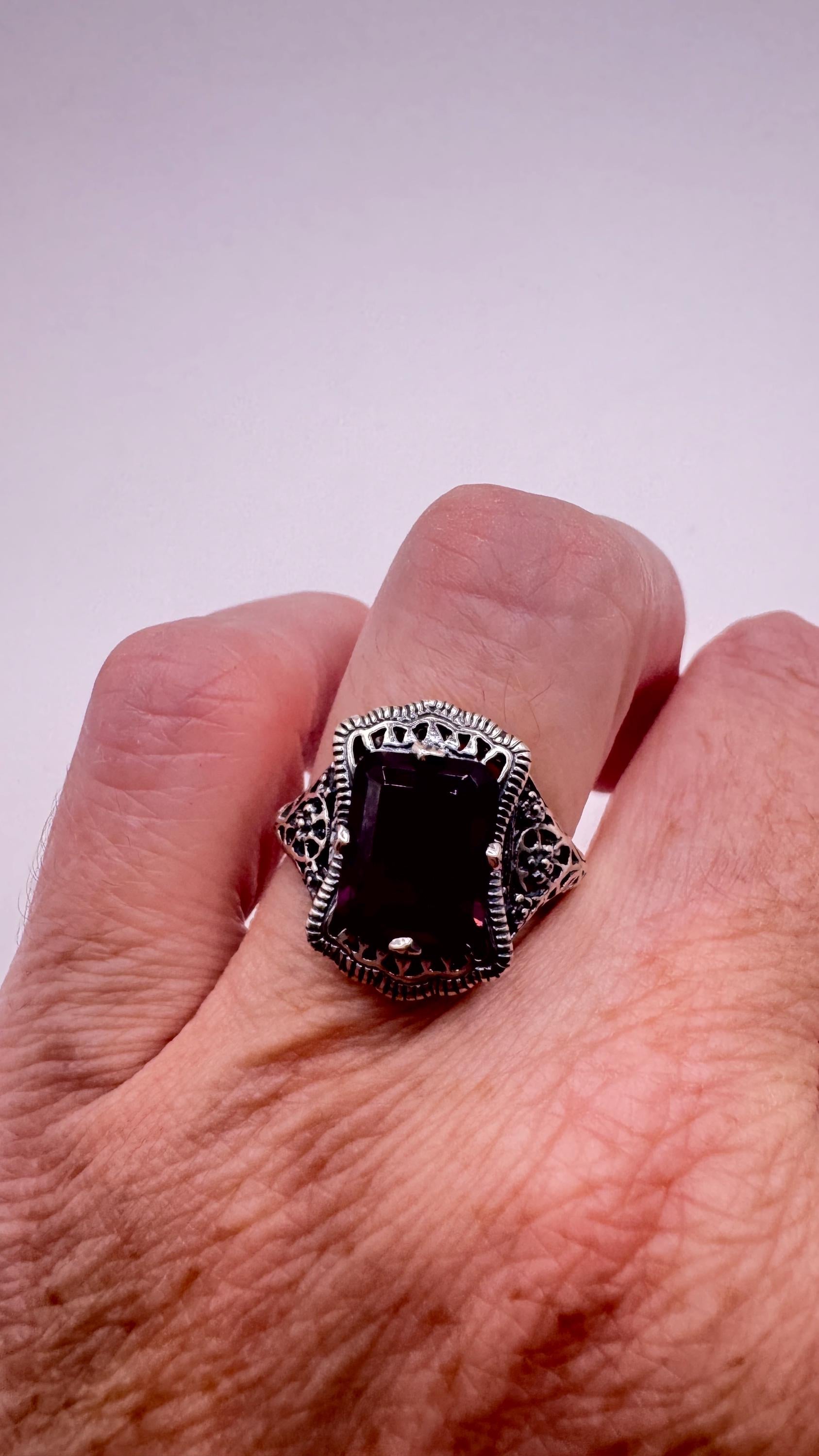 Vintage Garnet Crystal Ring 925 Sterling Silver