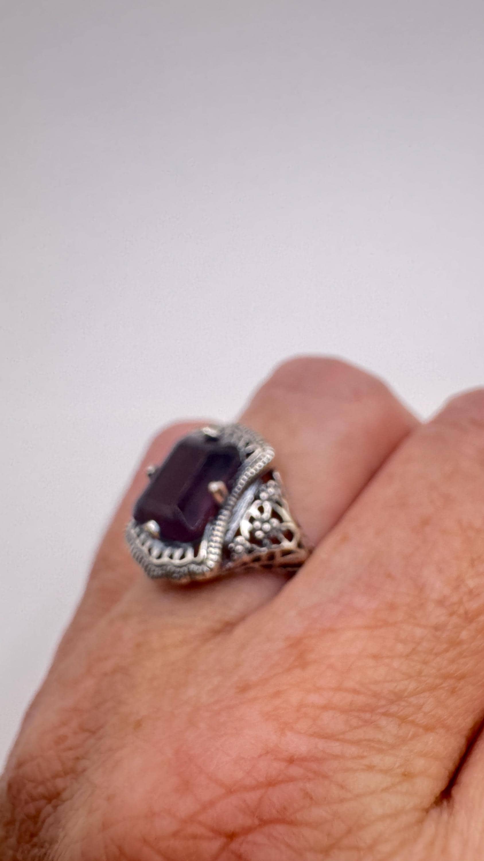 Vintage Garnet Crystal Ring 925 Sterling Silver