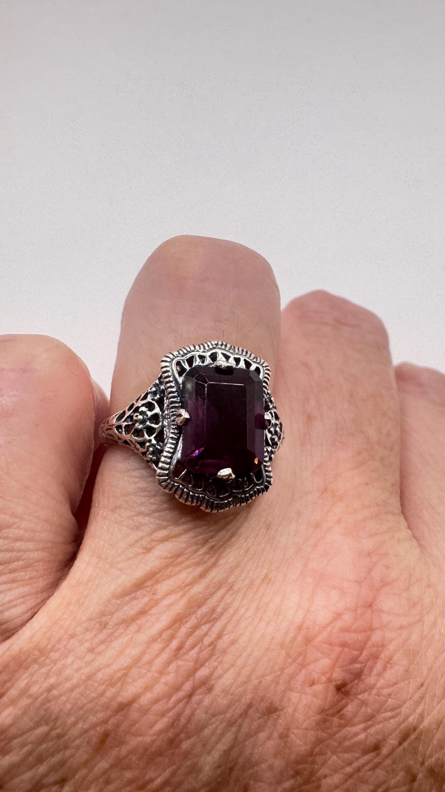 Vintage Garnet Crystal Ring 925 Sterling Silver