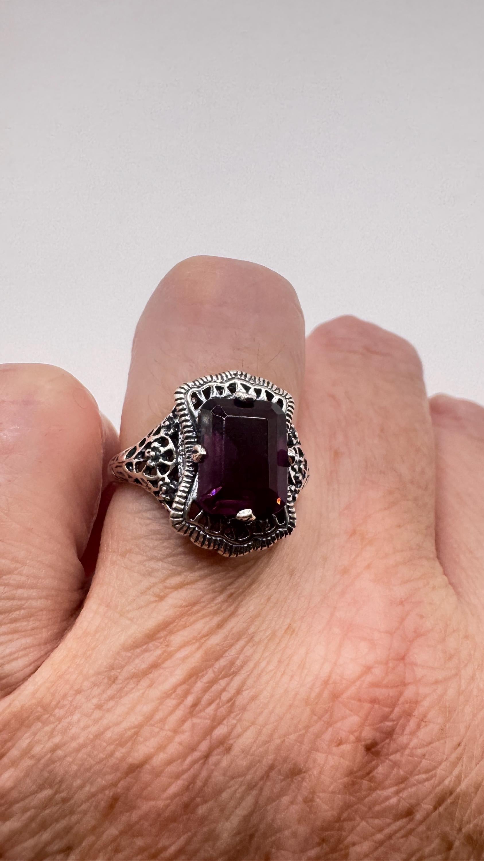 Vintage Garnet Crystal Ring 925 Sterling Silver