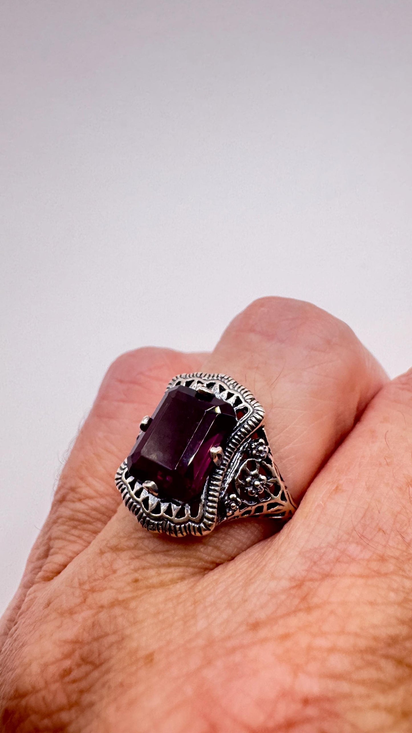 Vintage Garnet Crystal Ring 925 Sterling Silver