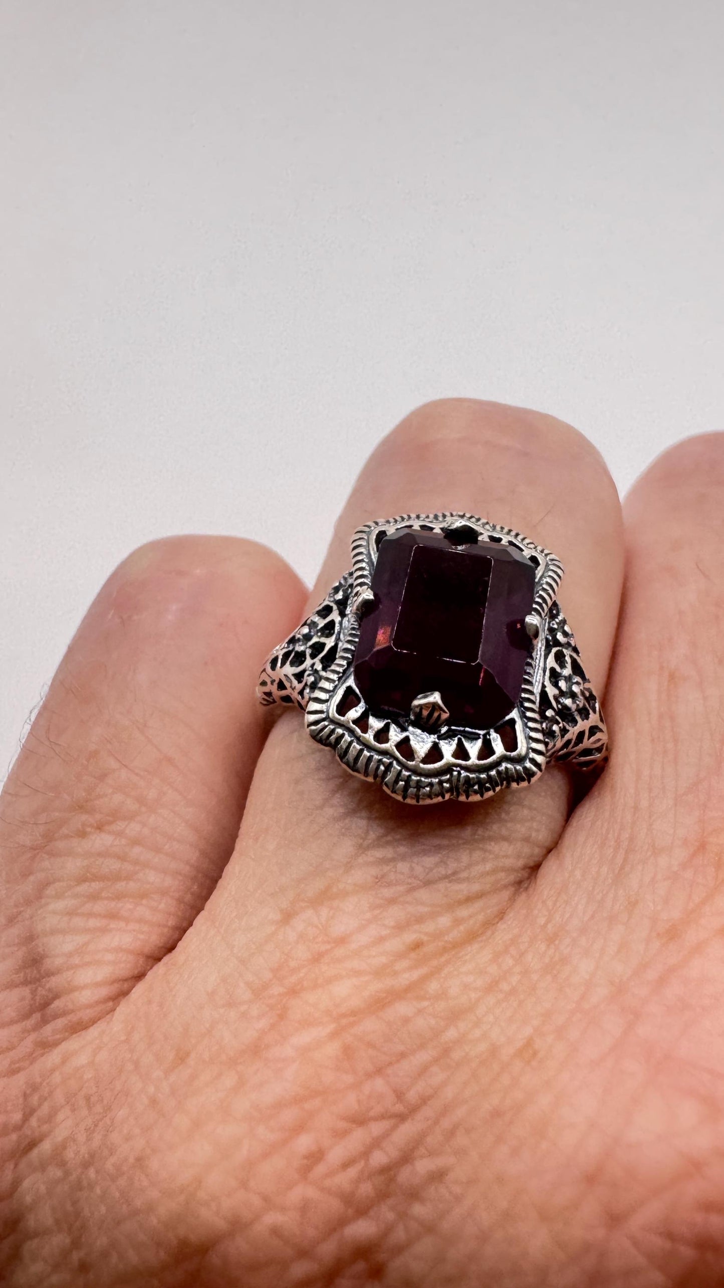 Vintage Garnet Crystal Ring 925 Sterling Silver