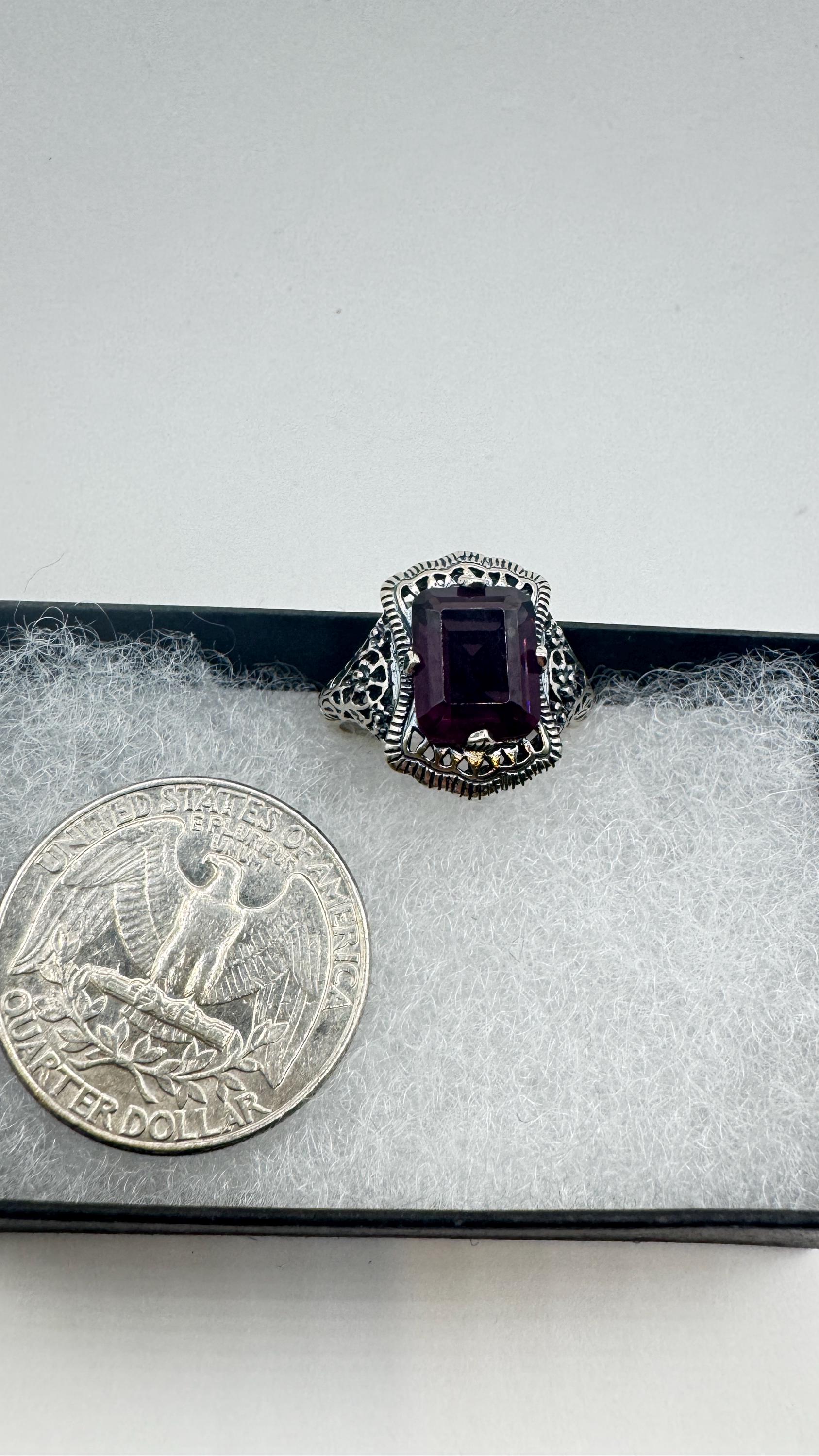 Vintage Garnet Crystal Ring 925 Sterling Silver