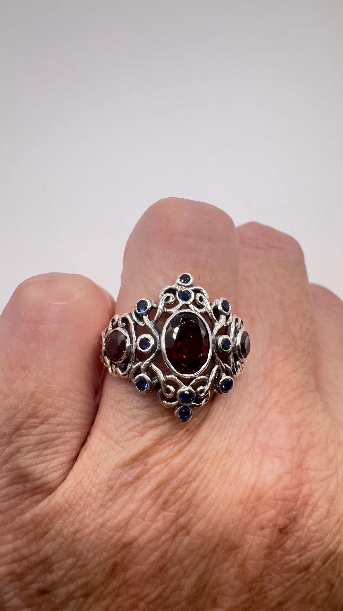 Vintage Garnet Sapphire Ring 925 Sterling Silver