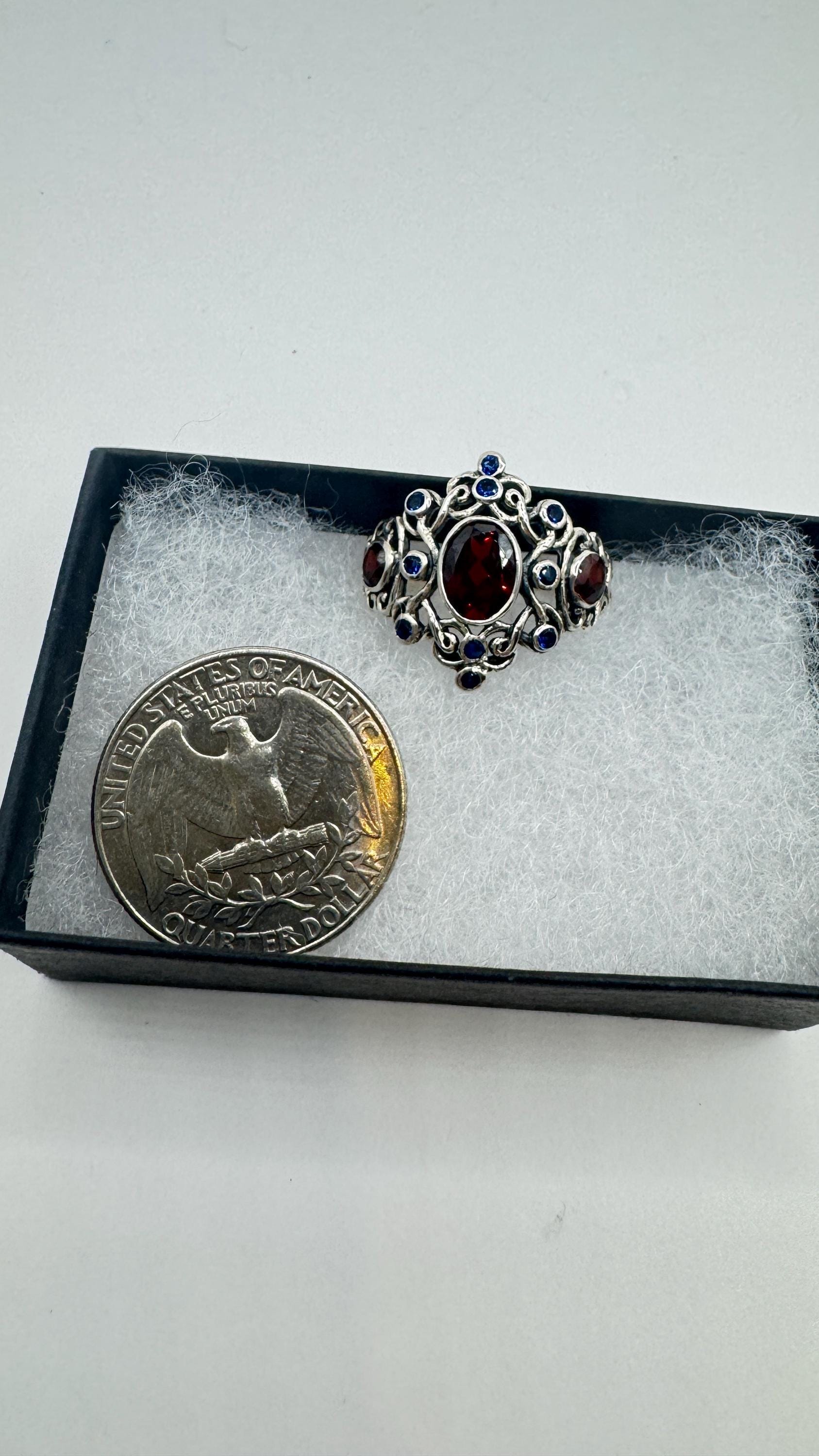 Vintage Garnet Sapphire Ring 925 Sterling Silver