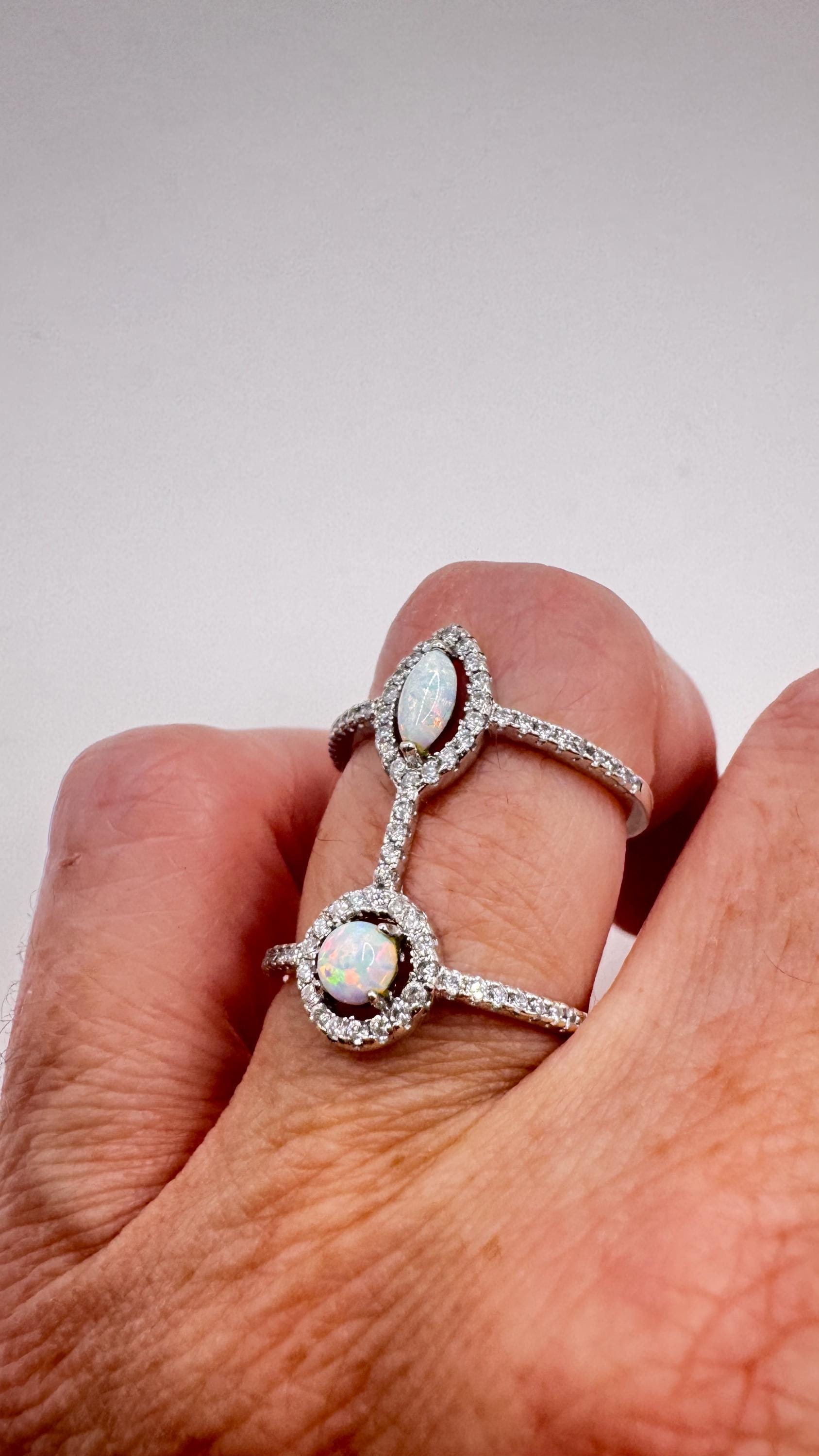 Vintage Blue Fire Opal Ring 925 Sterling Silver Rhodium Size 5
