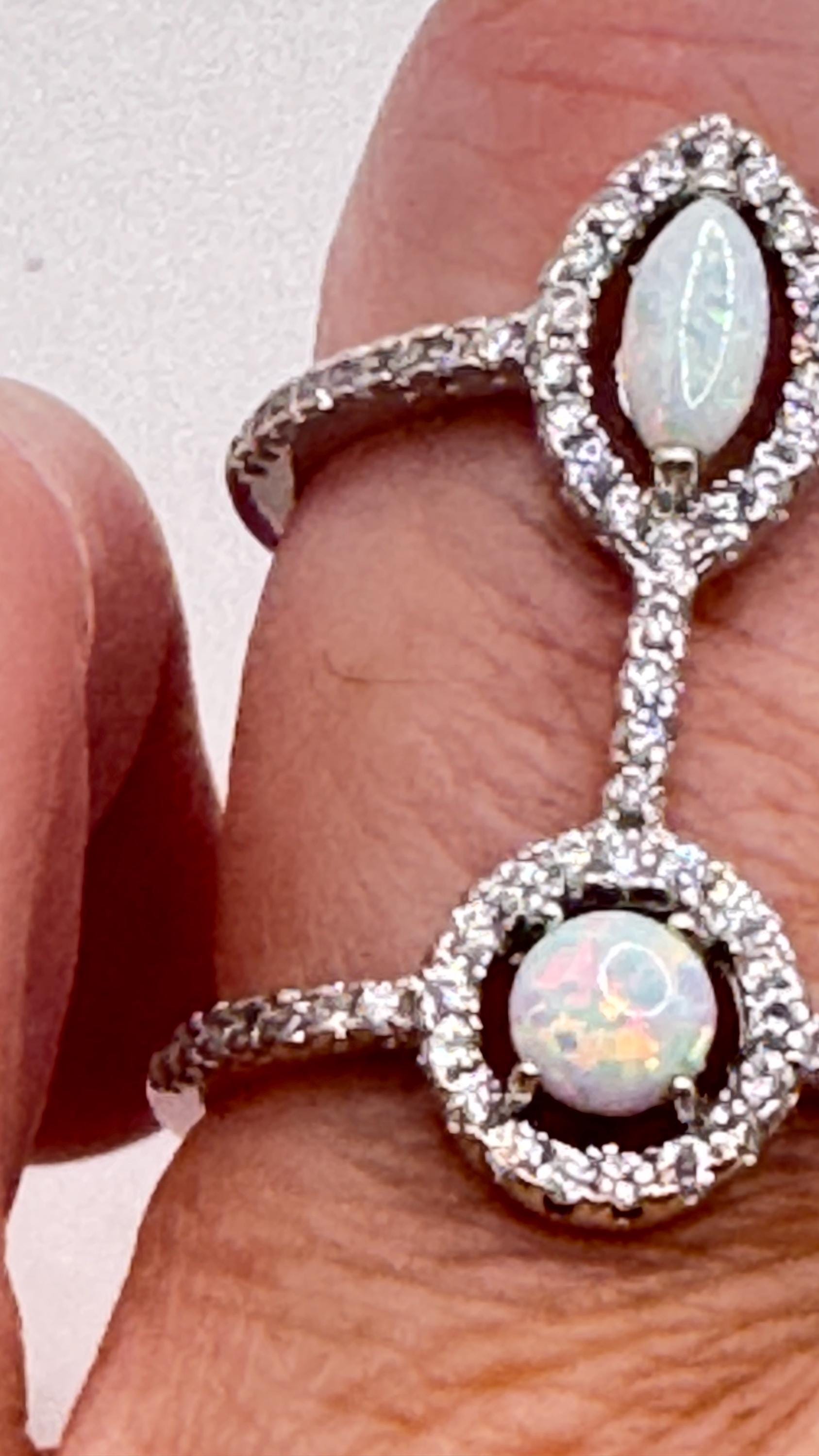 Vintage Blue Fire Opal Ring 925 Sterling Silver Rhodium Size 5