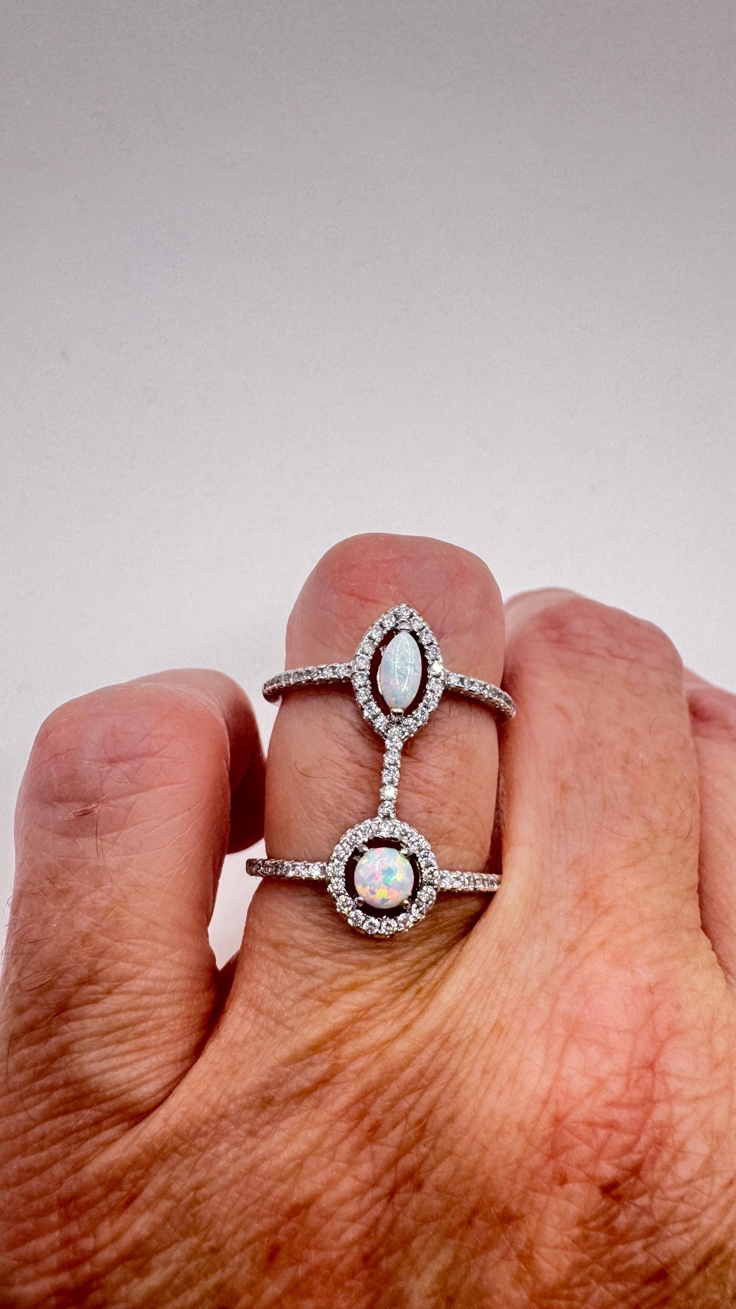 Vintage Blue Fire Opal Ring 925 Sterling Silver Rhodium Size 5